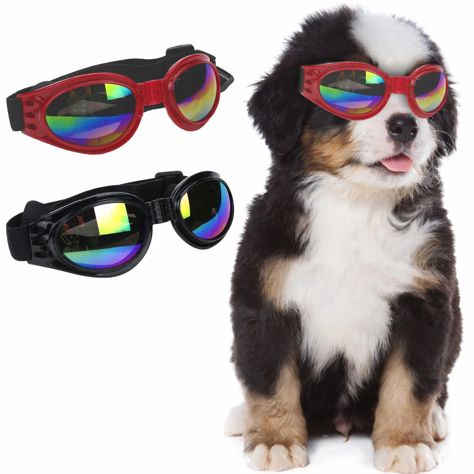 TYXHXTF 2 Pcs Occhiali per Cani, Occhiali da Sole e protettivi per Cani di Taglia Piccola, con Cinturini Regolabili e Pieghevole, Anti UV, Impermeabili, Antivento, Anti Appanamento