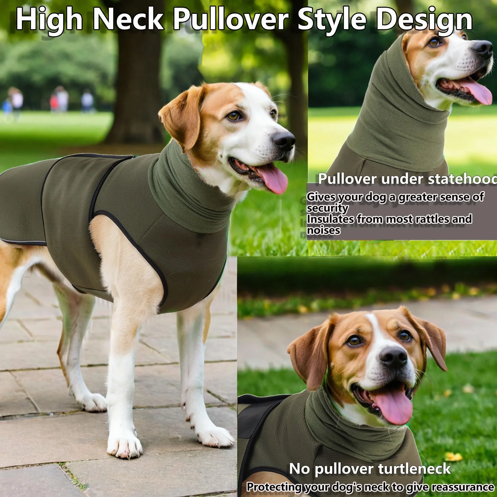 Cappotto Anti Ansia per Cane con Copricapo Giacca Mesh Traspirante Cinghia Regolabile Strisce Riflettenti Calmare L'ansia del Cane (Olive XS)