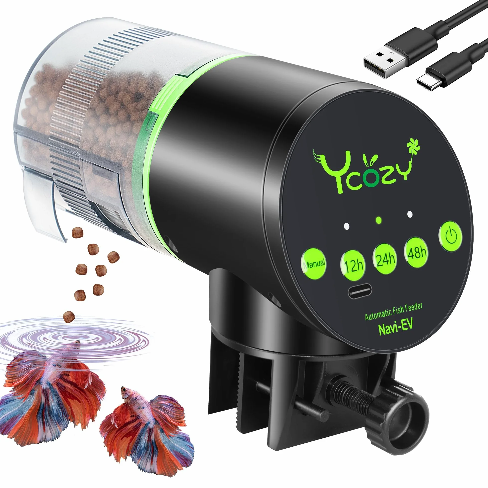 Ycozy Mangiatoia Automatica Acquario Distributore Automatico di Cibo Ricaricabile Mangiatoia per Pesci Programmabile Alimentatore di Pesce Adatto Per Acquario & Serbatoio | Navi-EV