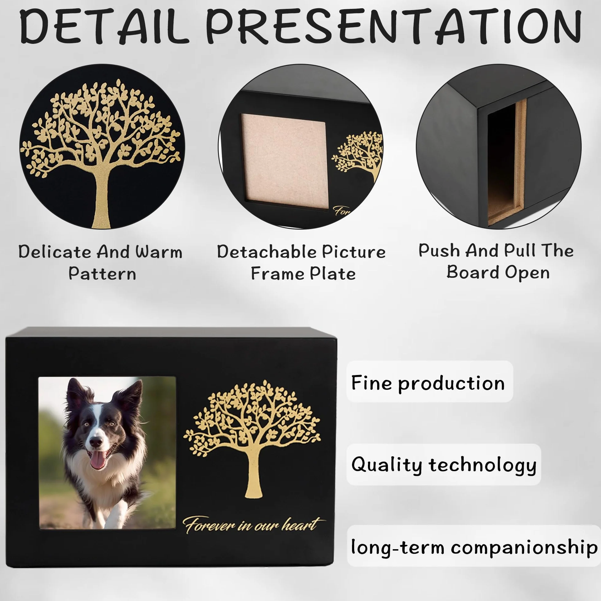 Urne per cani o gatti, cornice portafoto personalizzata e Albero Commemorativo, ceneri in legno, scatola dei ricordi per gatti o cani (25kg)