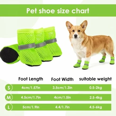 Naapesi 4 Pezzi Scarpe per Cane Estivo in Rete Traspirante, Antiscivolo, Protezione Zampe (M)
