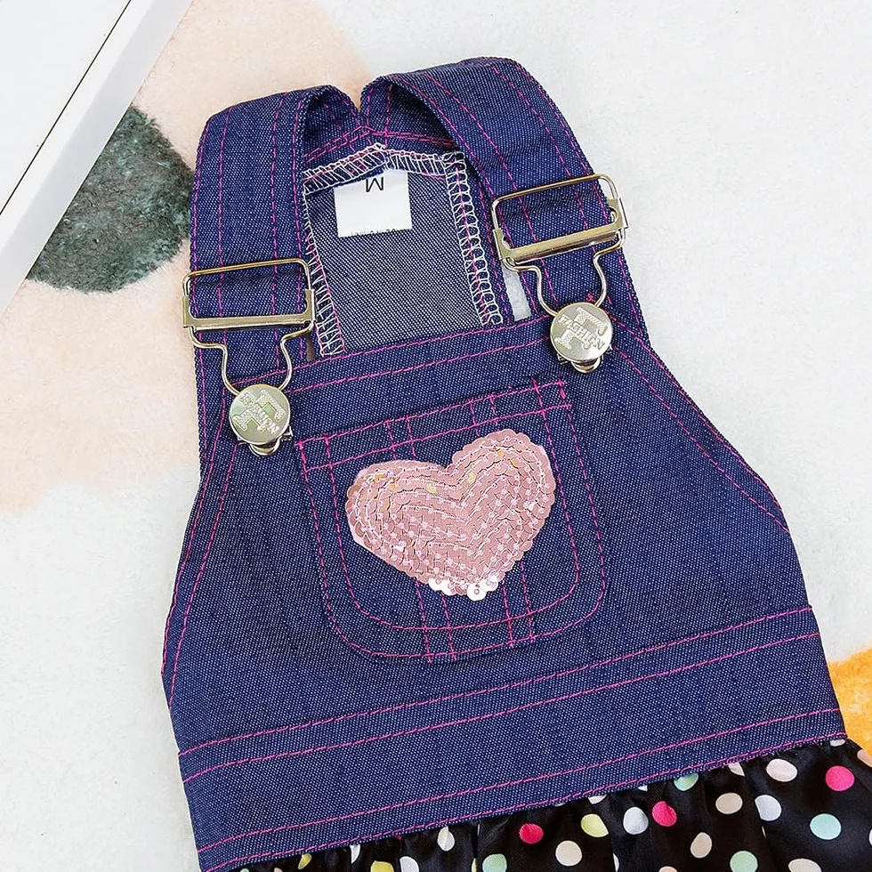 Abito Principessa Cuore Paillettes per Cane Cucciolo Gonna di Lusso Tutu Denim