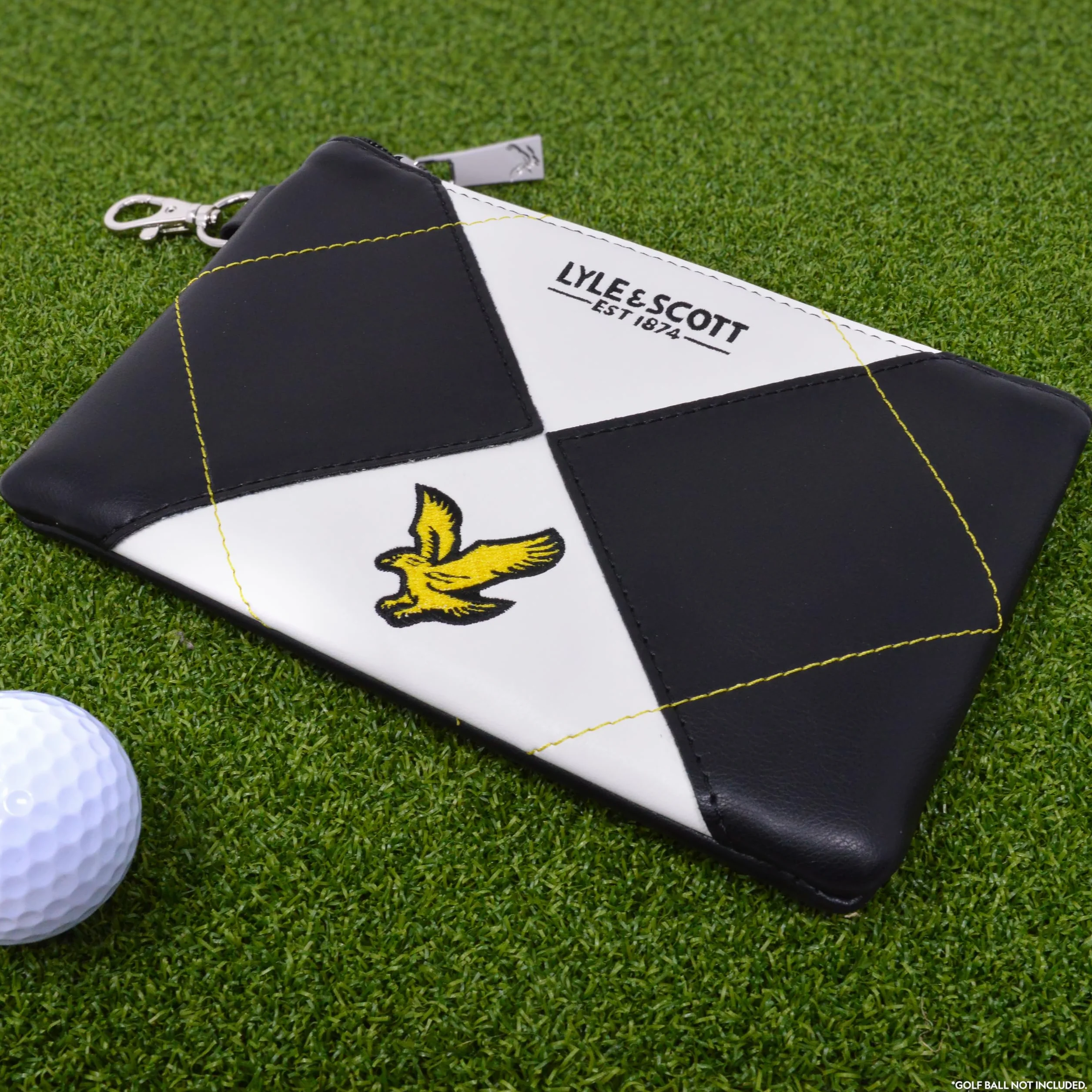 Lyle & Scott Argyle Premium Valuables Pouch - Portafoglio in pelle con cerniera per carte e marcatore palline da 32 mm