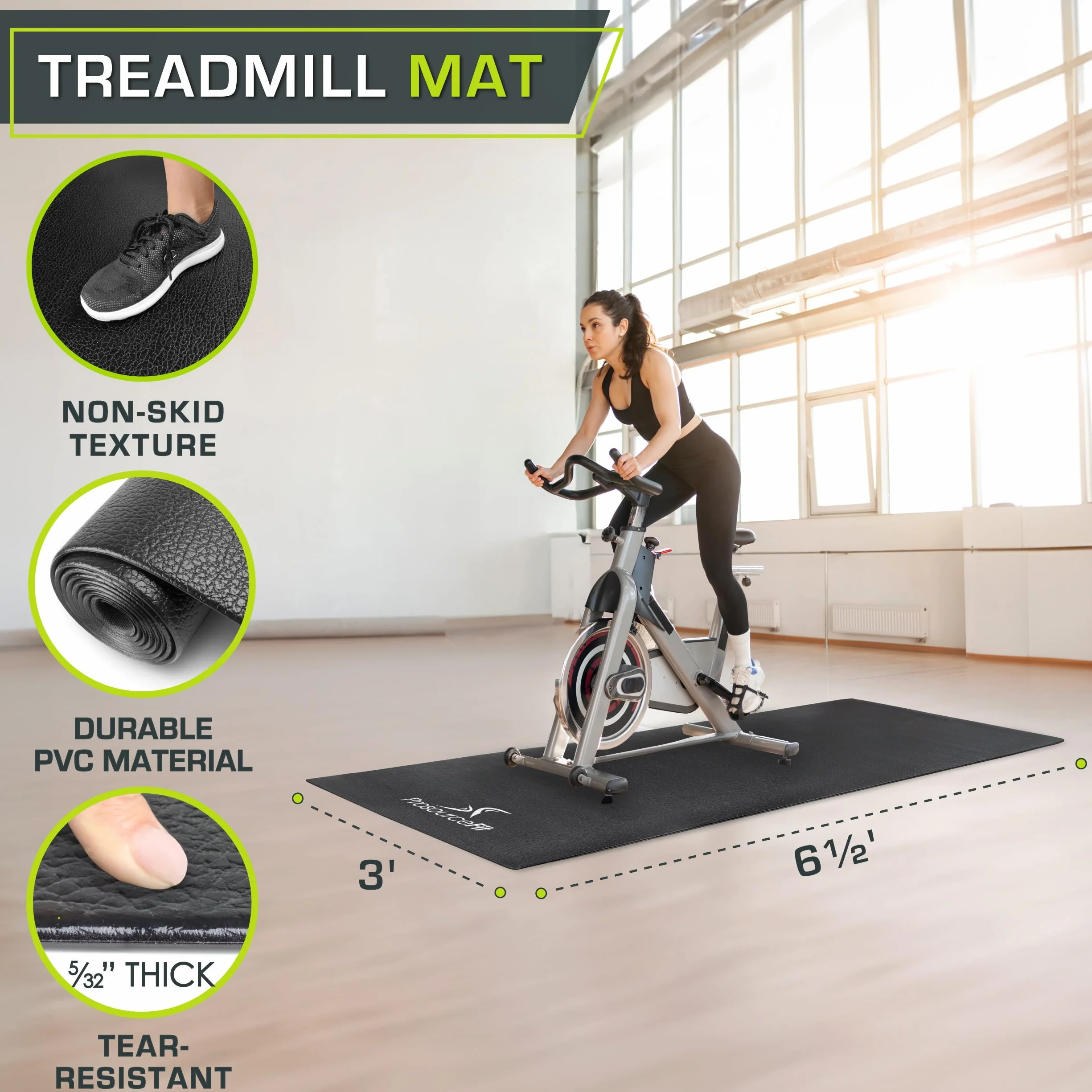 ProsourceFit Exercise Equipment & Treadmill Mat High Density PVC Floor Protector, 3 x 6.5-feet