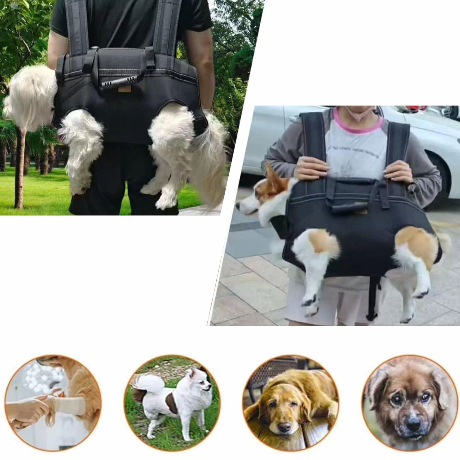 Imbracatura per cani | Traspirante regolabile | Zaino da trekking per animali domestici per viaggi in moto per disabili durante la camminata toelettatura scale veterinario salvataggio anziani
