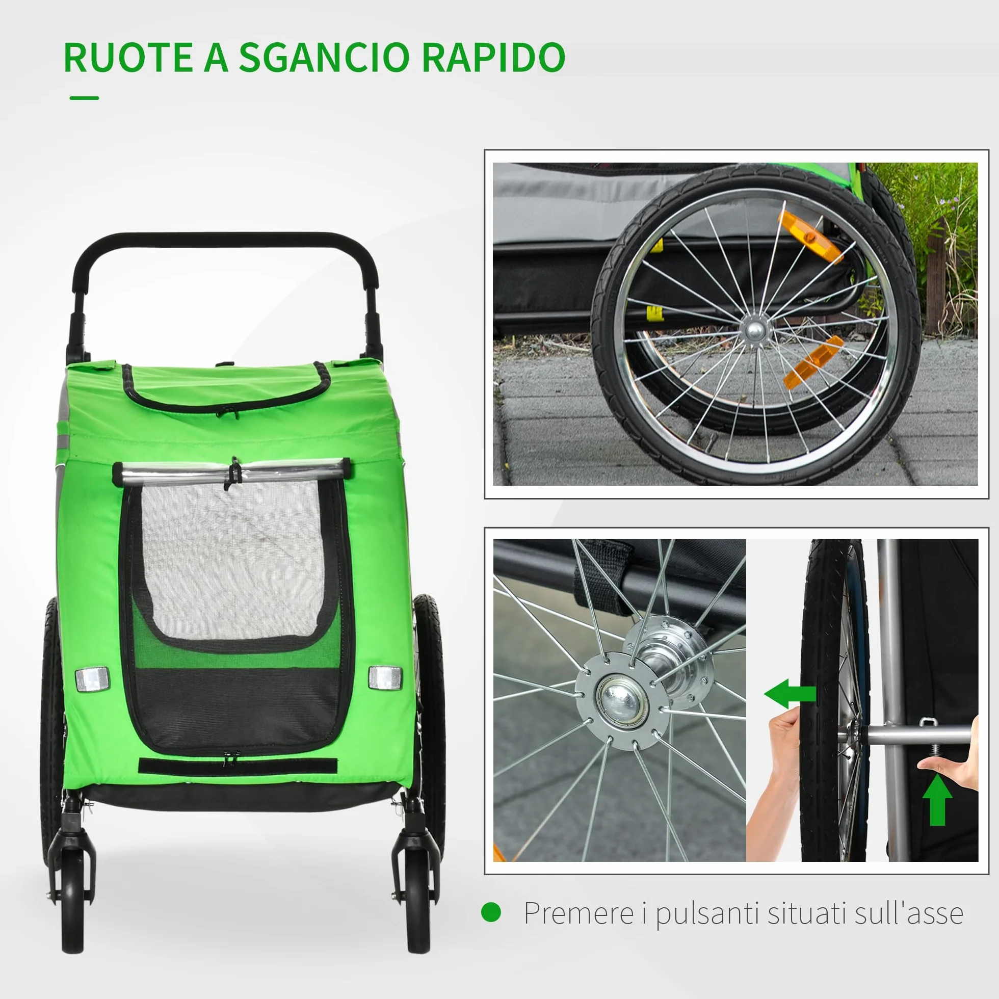 PawHut Rimorchio Bici e Passeggino per Cani 2 in 1, Carrello Bici in Acciaio e Tessuto Oxford con Catarifrangenti e Bandierina