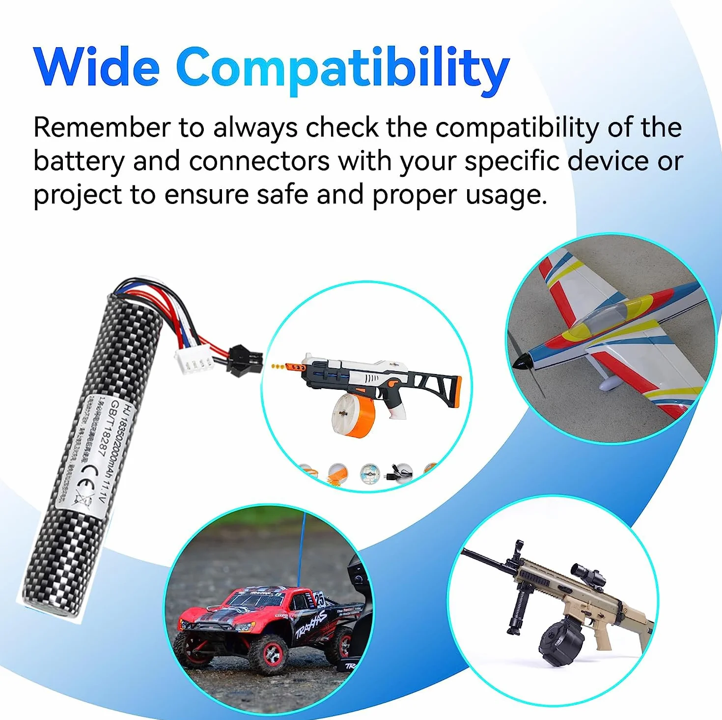 Confezione da 2 batterie agli ioni di litio ricaricabili da 11,1 V 3S per softair, 2000 mAh, RC, SM 2P, connettore con caricatore USB, set per telecomando, fucili a gel, pistole a palla