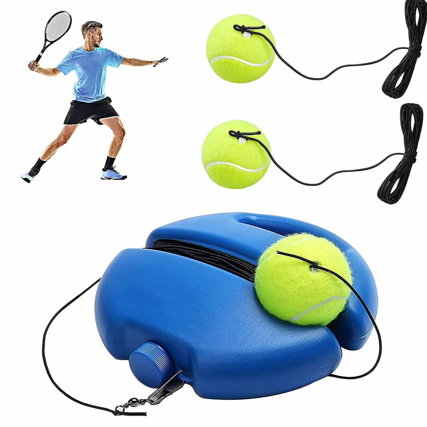 Set da tennis trainer con palla, 2 sfere di rimbalzo e borsa, gioco per esterni