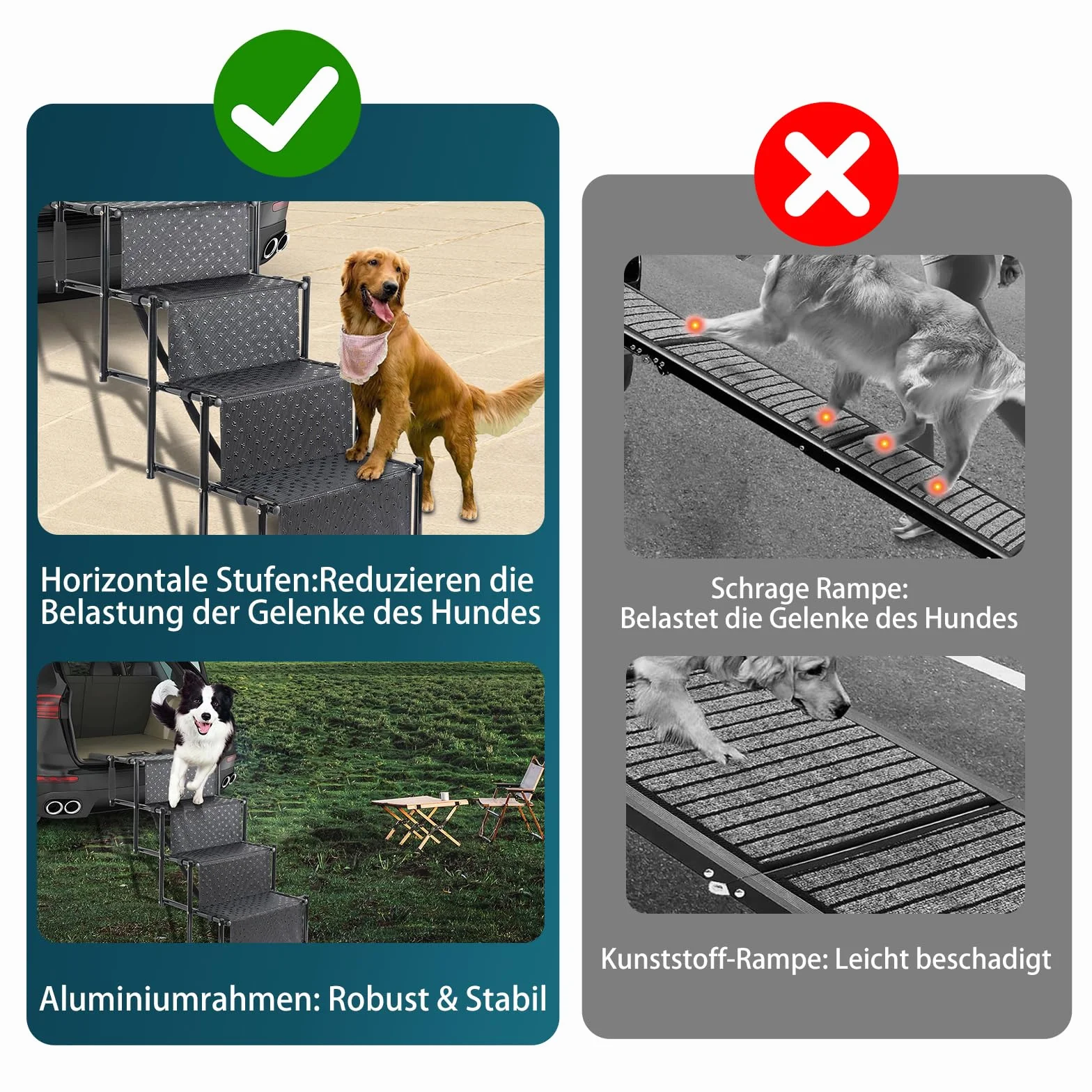 OUUTMEE Scala per cani a 4 livelli pieghevole antiscivolo per cani fino a 80 kg per auto e SUV