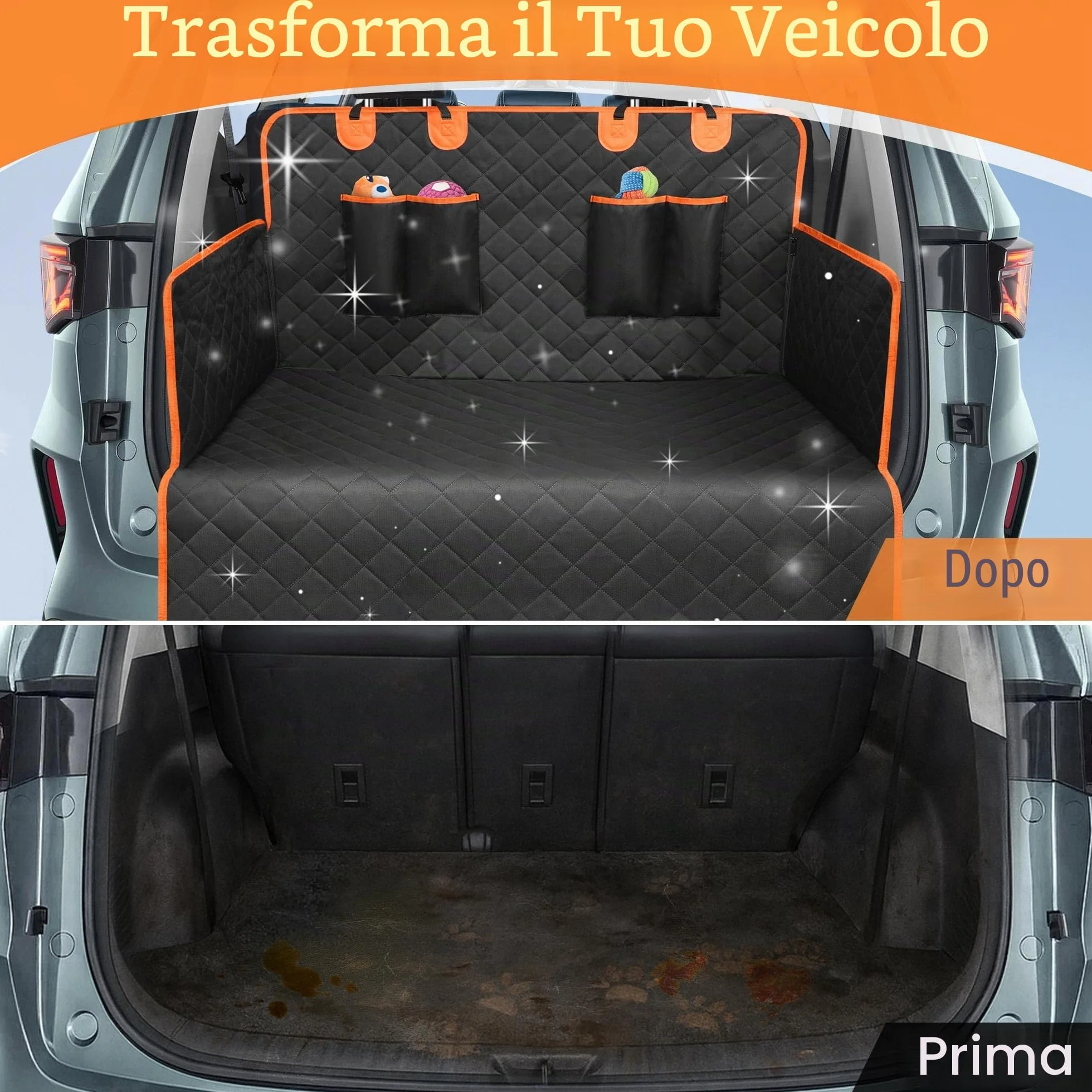 Telo Auto per Cani - Telo Bagagliaio Auto Per cani con Protezione Laterale e Paraurti,Impermeabile & Antiscivolo & Graffi & Resistente,Telo Cane Auto Bagagliaio Facile da Pulire