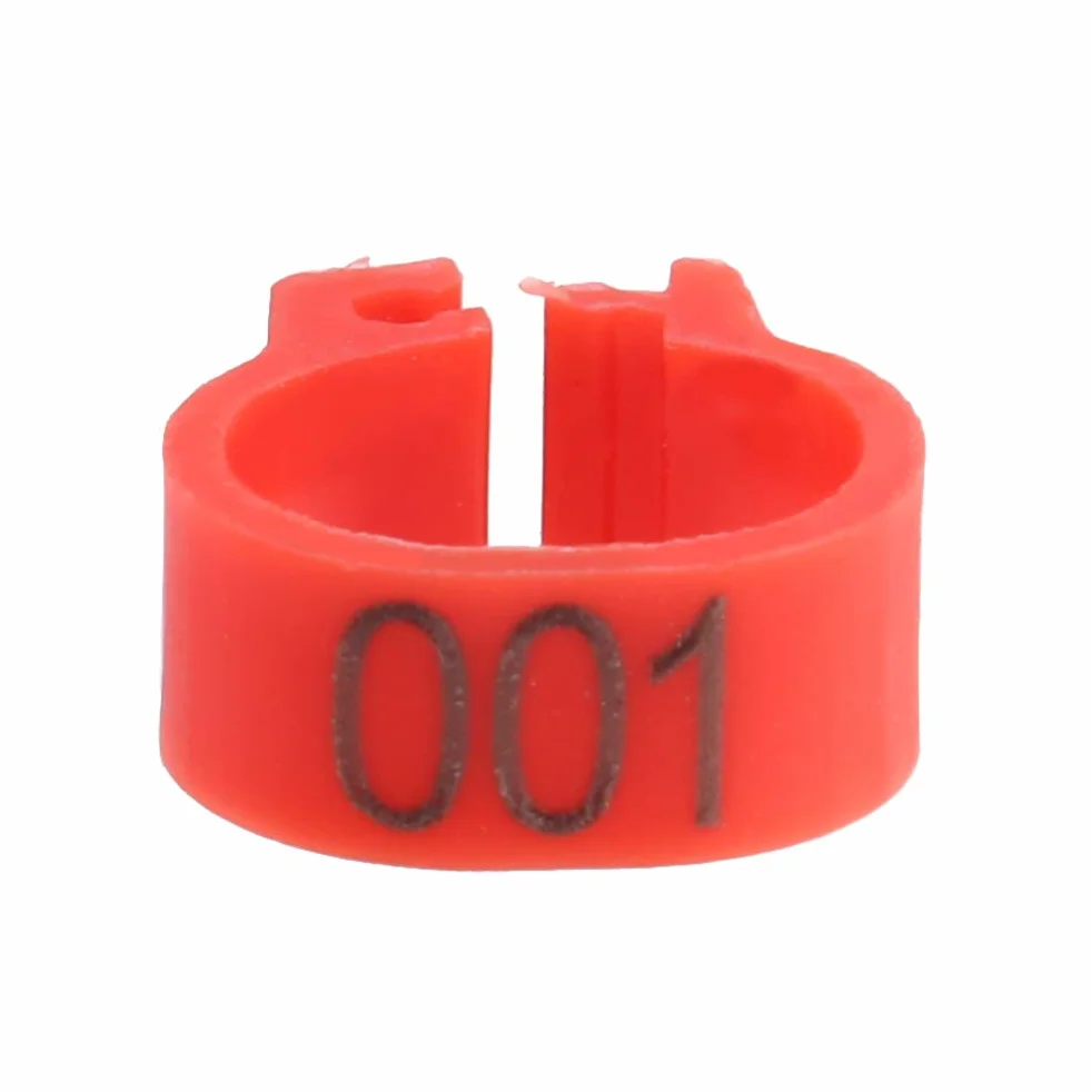 Tnfeeon 100PCS/Bag 8MM Anelli plastica per Fasce per piccioni, 001-100 Anelli plastica numerati 001-100 con Numero(Rosso)