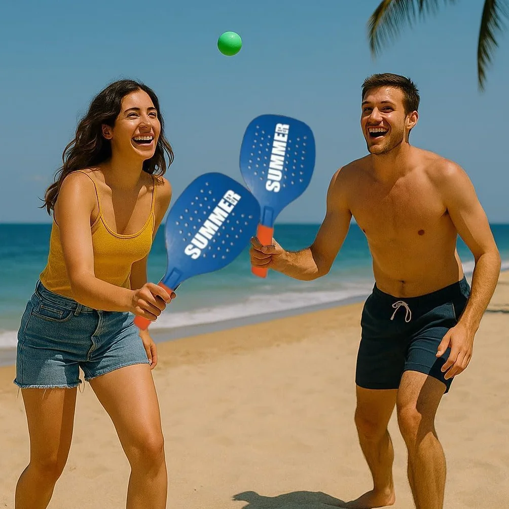 Coppia Racchette da Spiaggia Summer Padel Beach Tennis Set Legno Mare Giardino