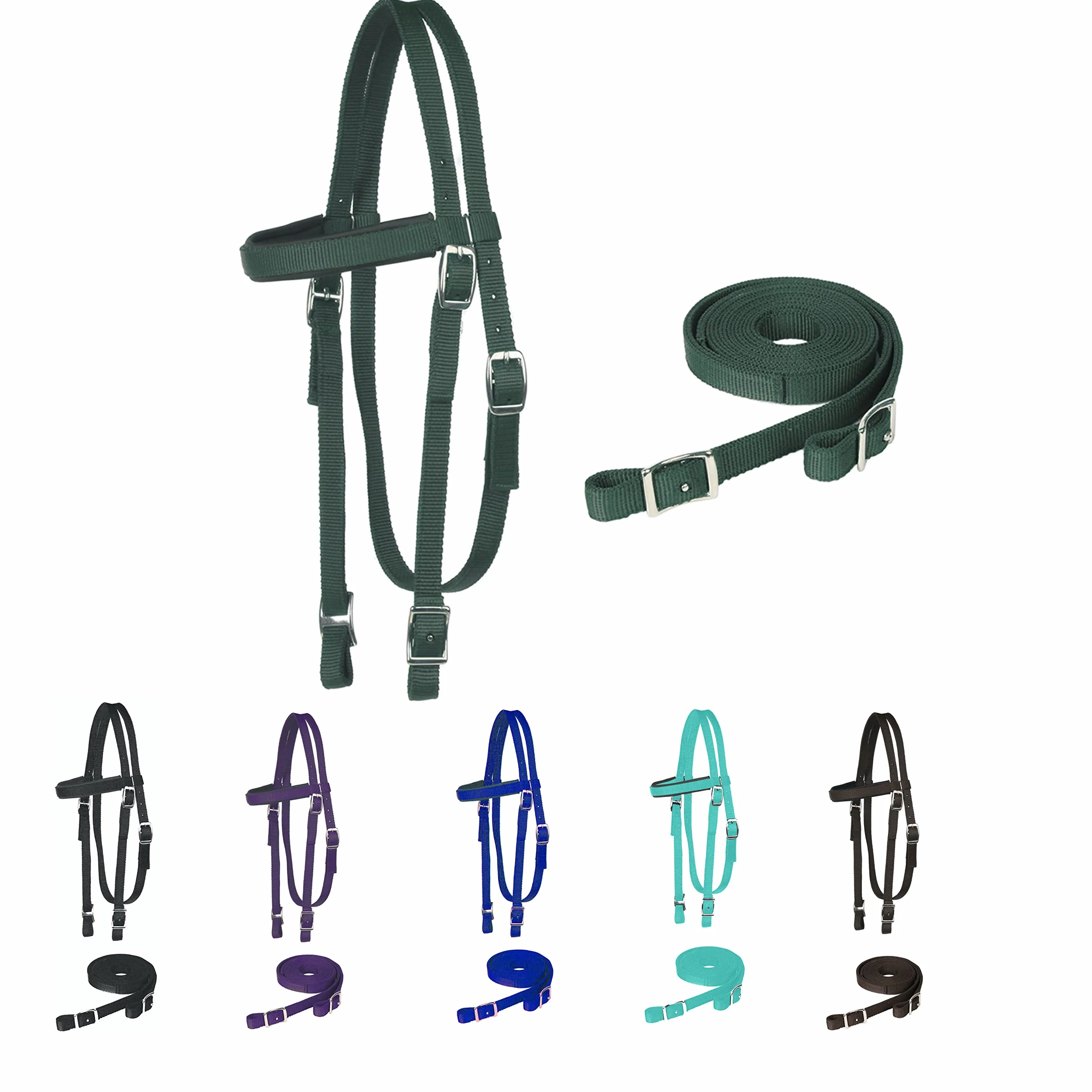 Majestic Ally Testiera imbottita in nylon con redini per cavalli (verde cacciatore)