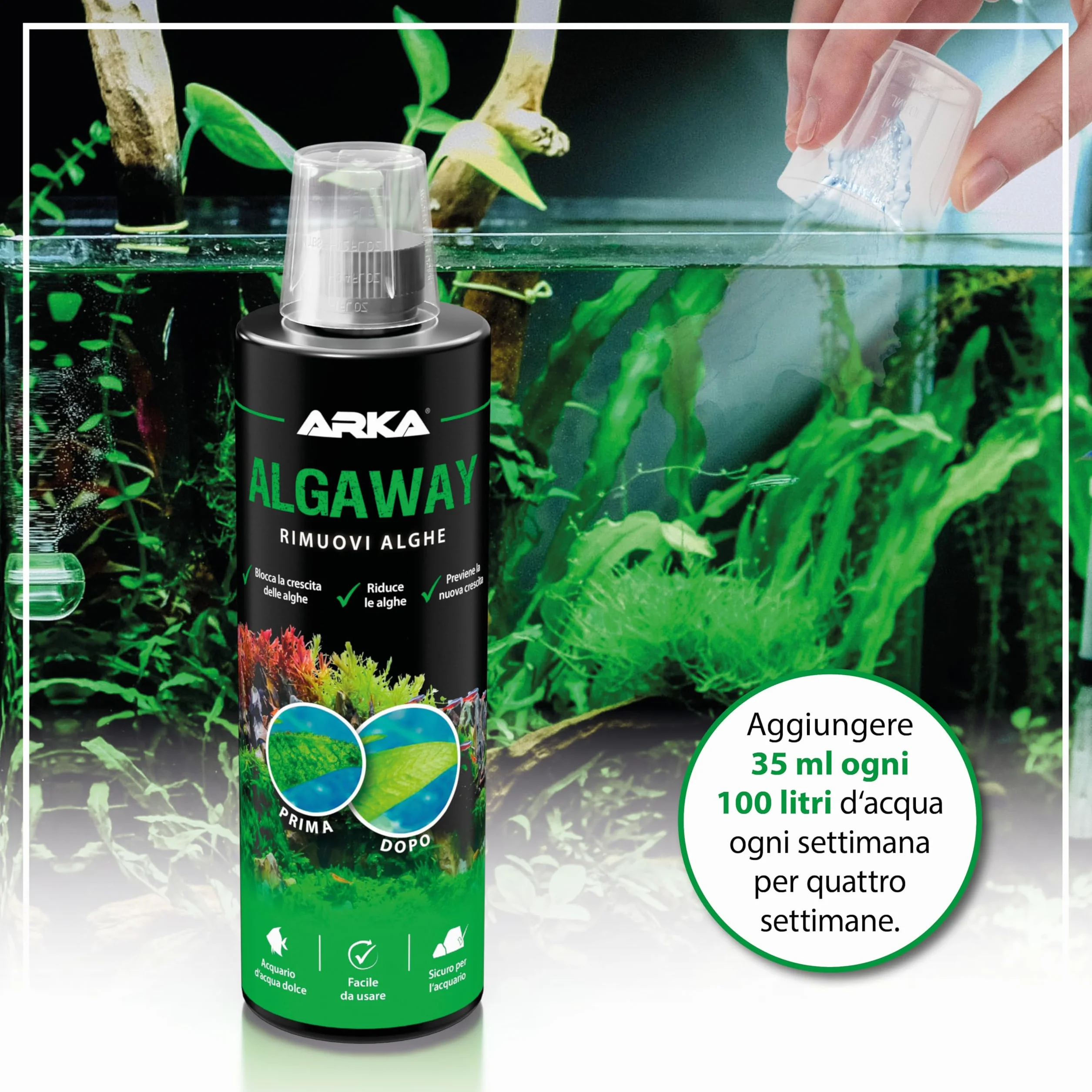 ARKA Algaway 473 ml trattamento anti alghe per acquari d'acqua dolce senza rame
