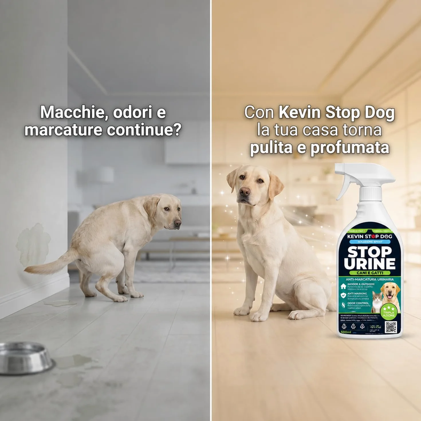 Repellente Cani e Gatti 1L - Flacone con Trigger Spray - Dissuasore Spray Anti Marcatura Urina Pipi per Esterni ed Interni - Disabituante Naturale - Elimina Odori - Made in Italy