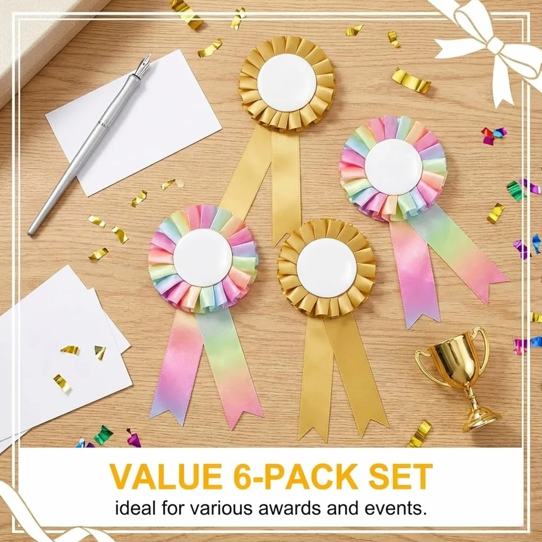 6 PCS Accessori Hobby Horse, Rosette per Cavallo Vincitore, Nastri Decorativi per Cavallo a Dondolo (Oro, Argento, Arcobaleno, Rame)