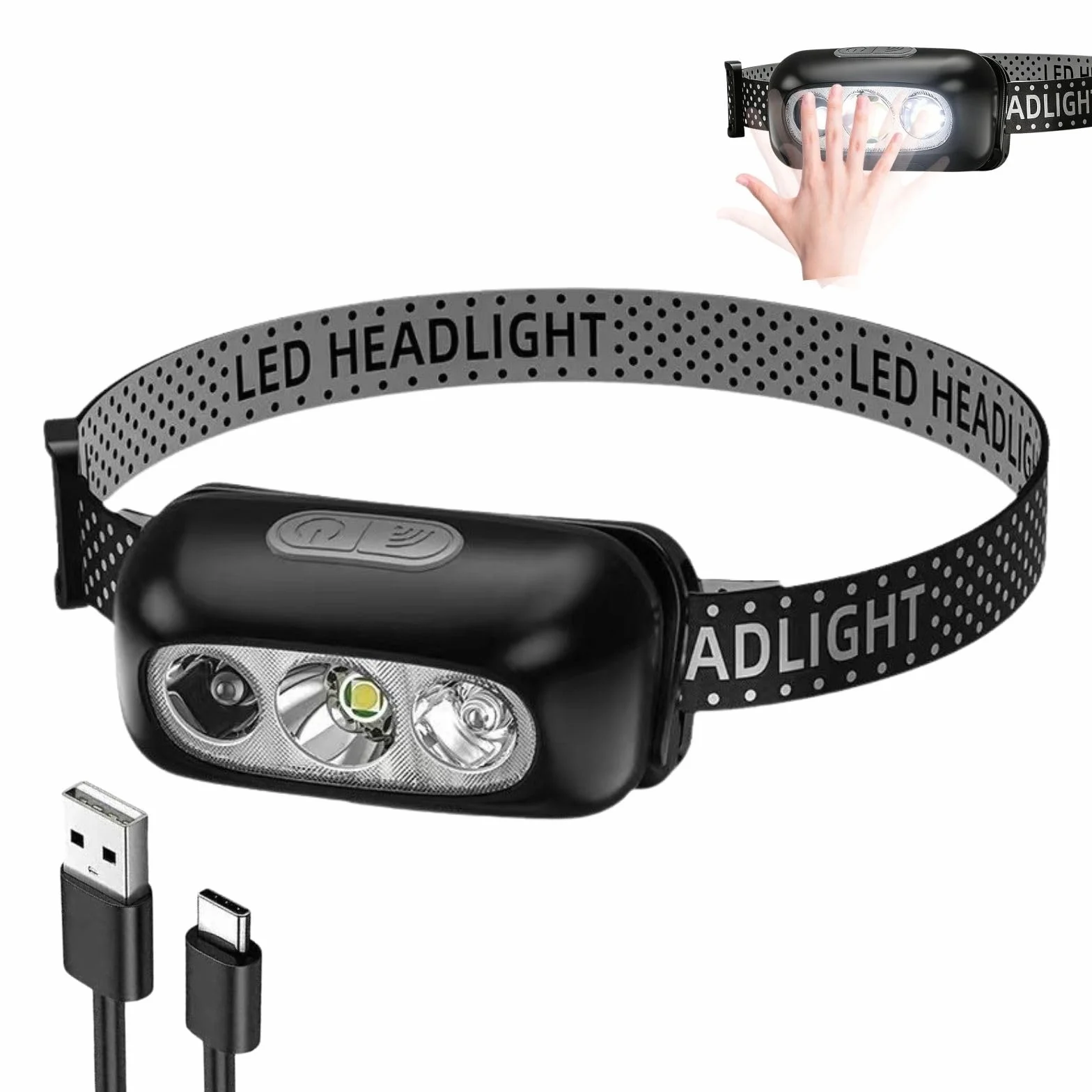 Lampada Frontale con Sensore di Movimento per Ciclismo Corsa e Pesca Illuminazione Regolabile