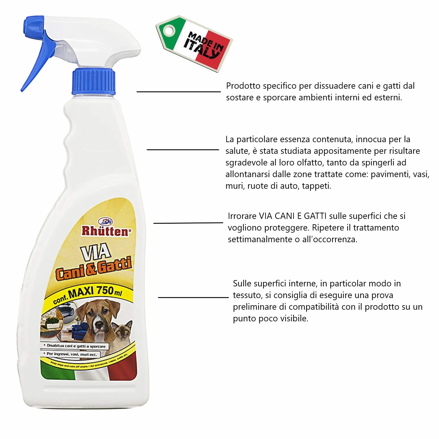 Rhutten 2 x Spray Repellente Via Cani e Gatti 750 ml- per Educare Disabituare Animali Domestici o Randagi - Uso Interno Esterno