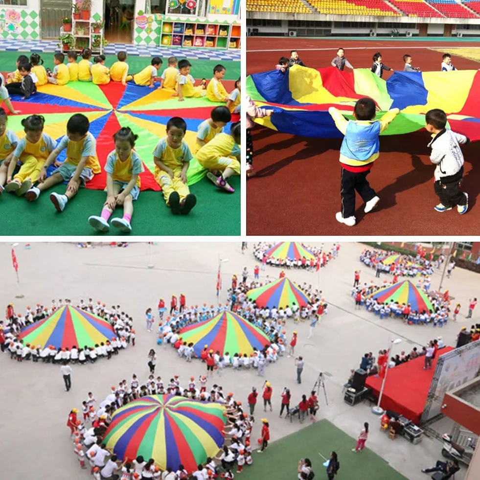 Gioco Paracadute Arcobaleno 8 Maniglie Bambini 2M Giocattolo Paracadute Colorato Stoffa