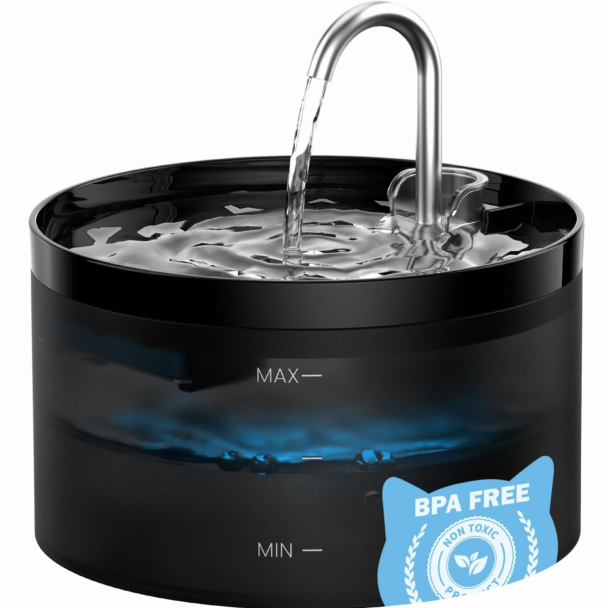 Fontanella per Gatti, GIOTOHUN Fontanella Gatti, 2L Fontanella Gatto, Forma di Rubinetto, Pompa Dell'acqua Super Silenziosa, Filtraggio dei Peli Randagi, Due tipi di Modalità di Flusso Dell'Acqua,Nero