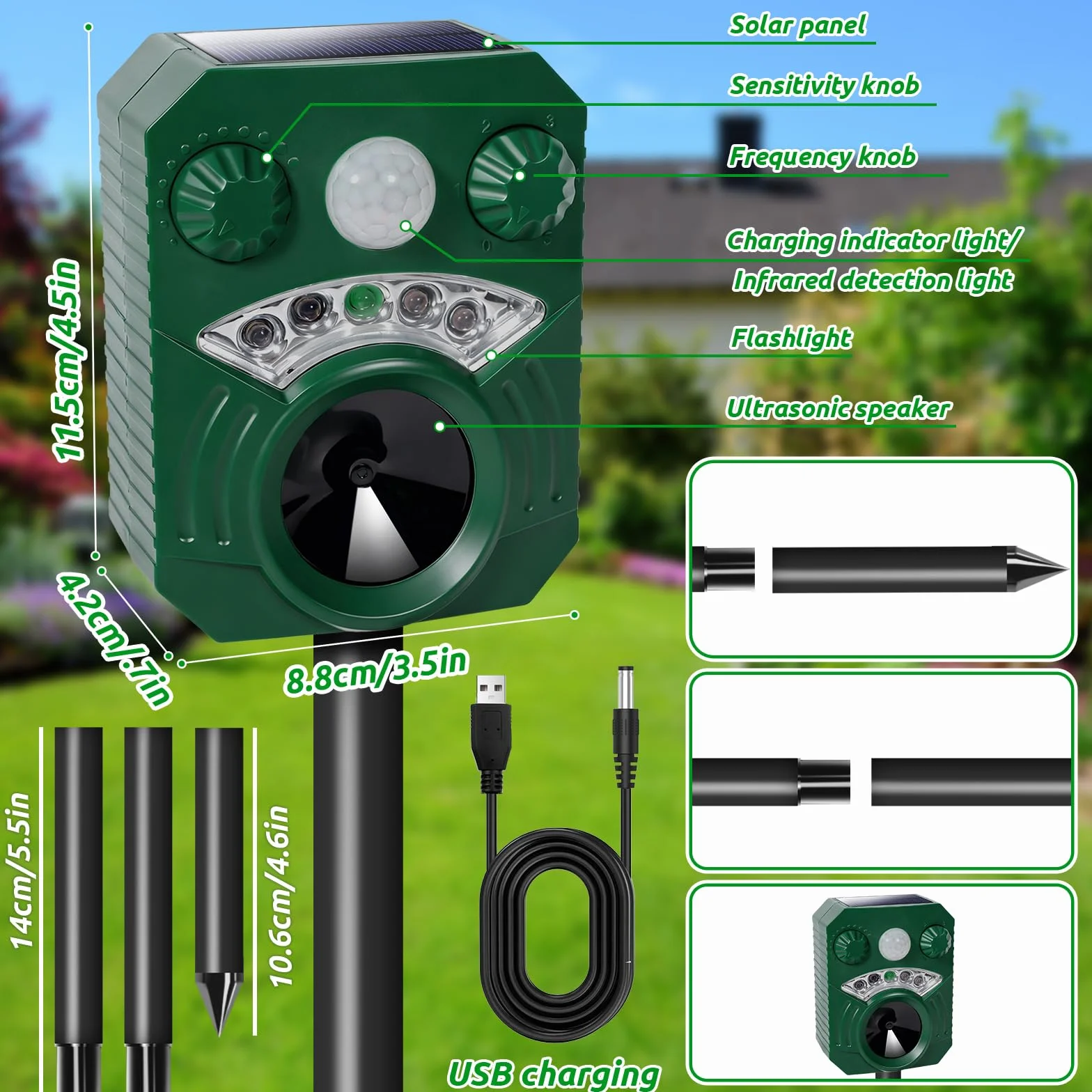 Repellente Gatti,Ultrasuoni per Gatti,Ricarica solare e USB - Frequenza Regolabile - Impermeabile,uovo Ultrasuoni Solare Repellente Gatti Repeller per Piccioni,Uccelli,Cani,Topi,Volpi