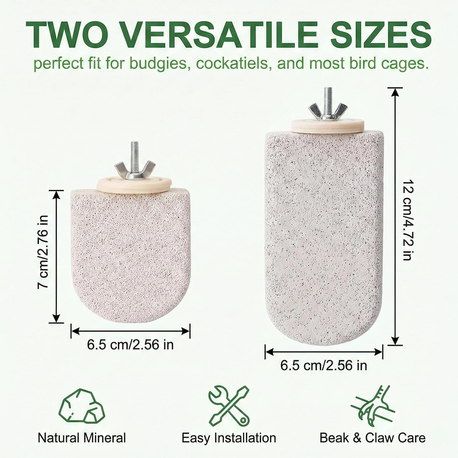 Posatoio per Uccelli in Pietra Minerale 2 Pezzi, Design Ghiaccio su Bastone, Bastone da Rosicchiare Naturale per Cricetelli e Cocorite