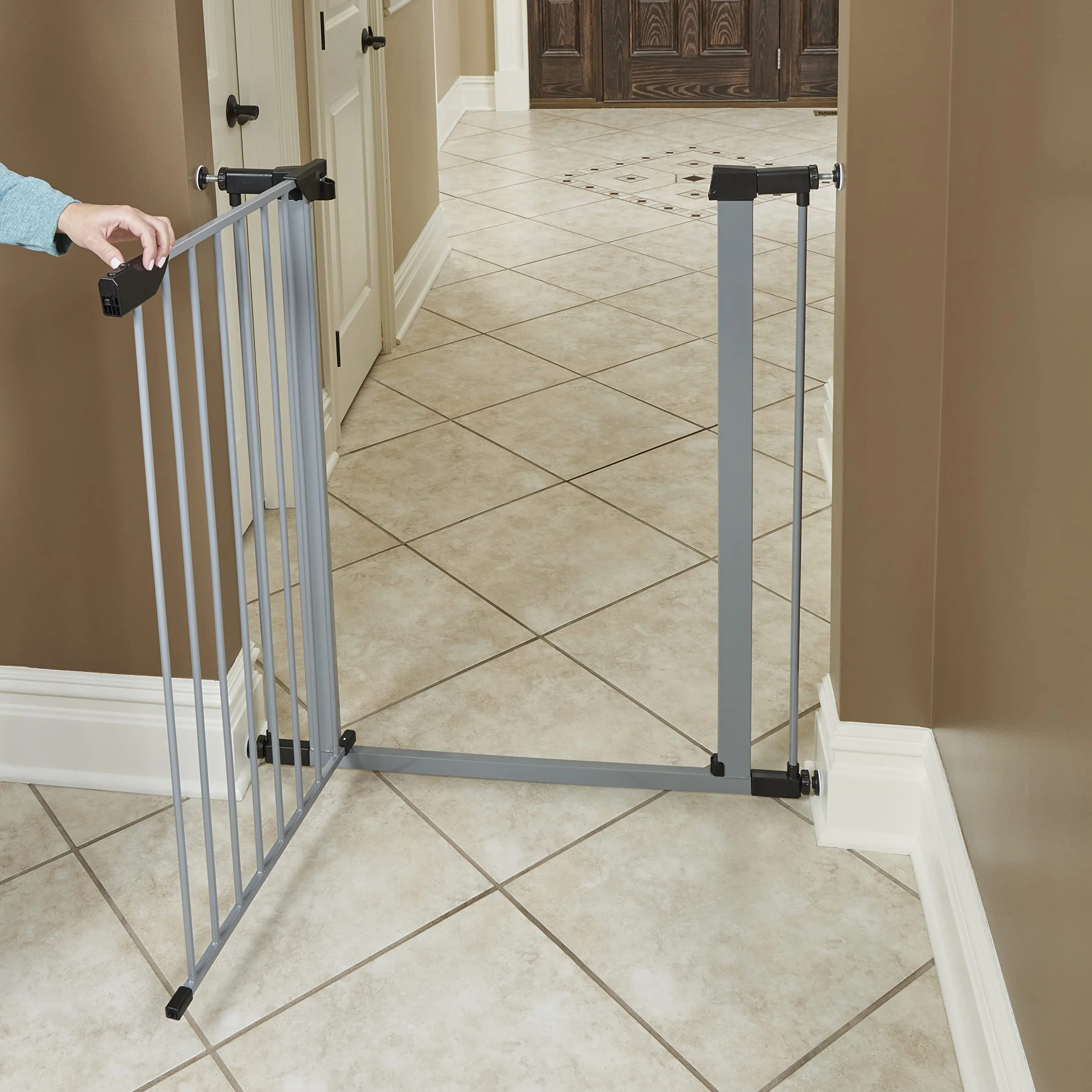 Cancello per animali domestici in acciaio 99 cm 96,5 cm grigio chiaro
