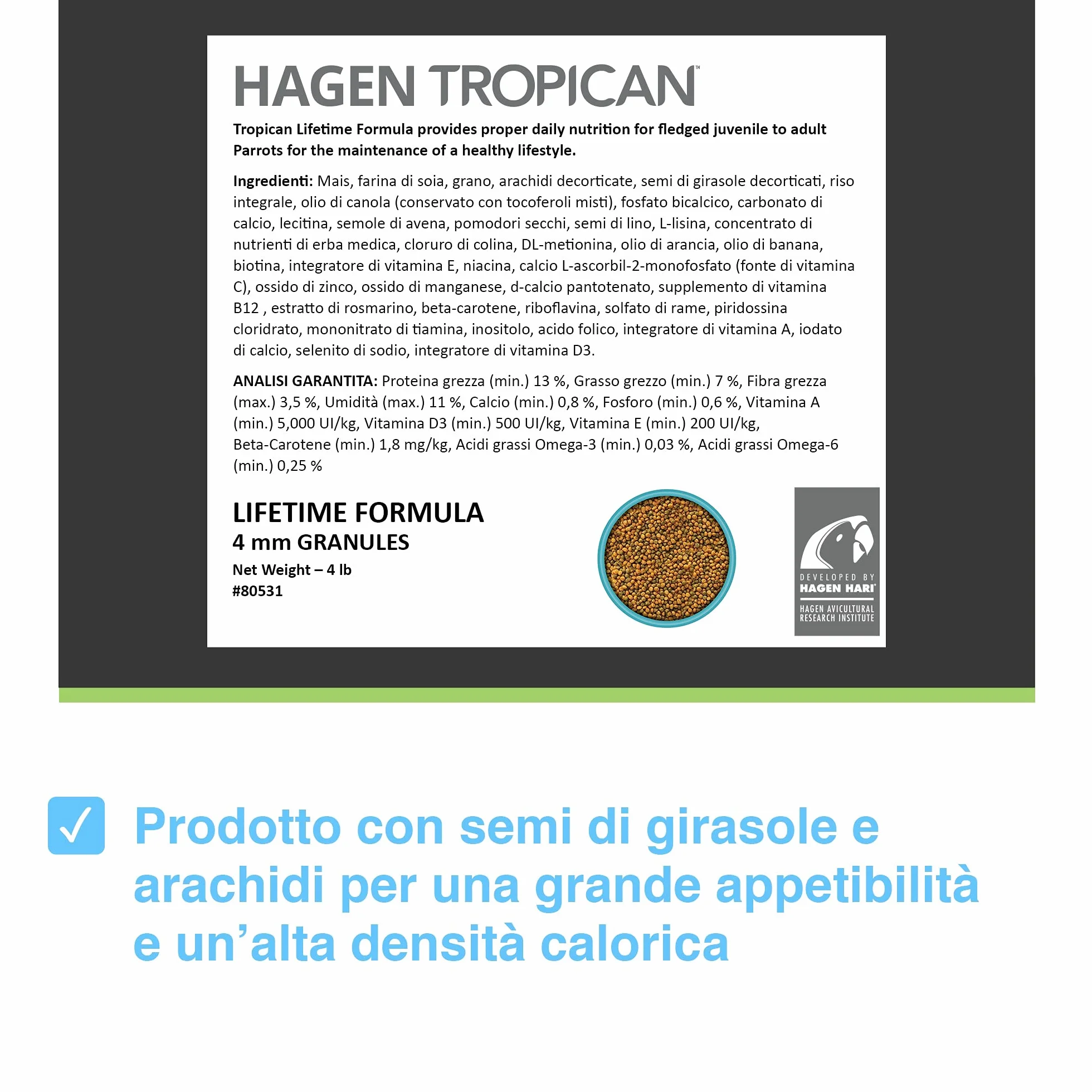 Hari Mangime per pappagalli Lifetime Formula mantenimento 4mm 1800gr