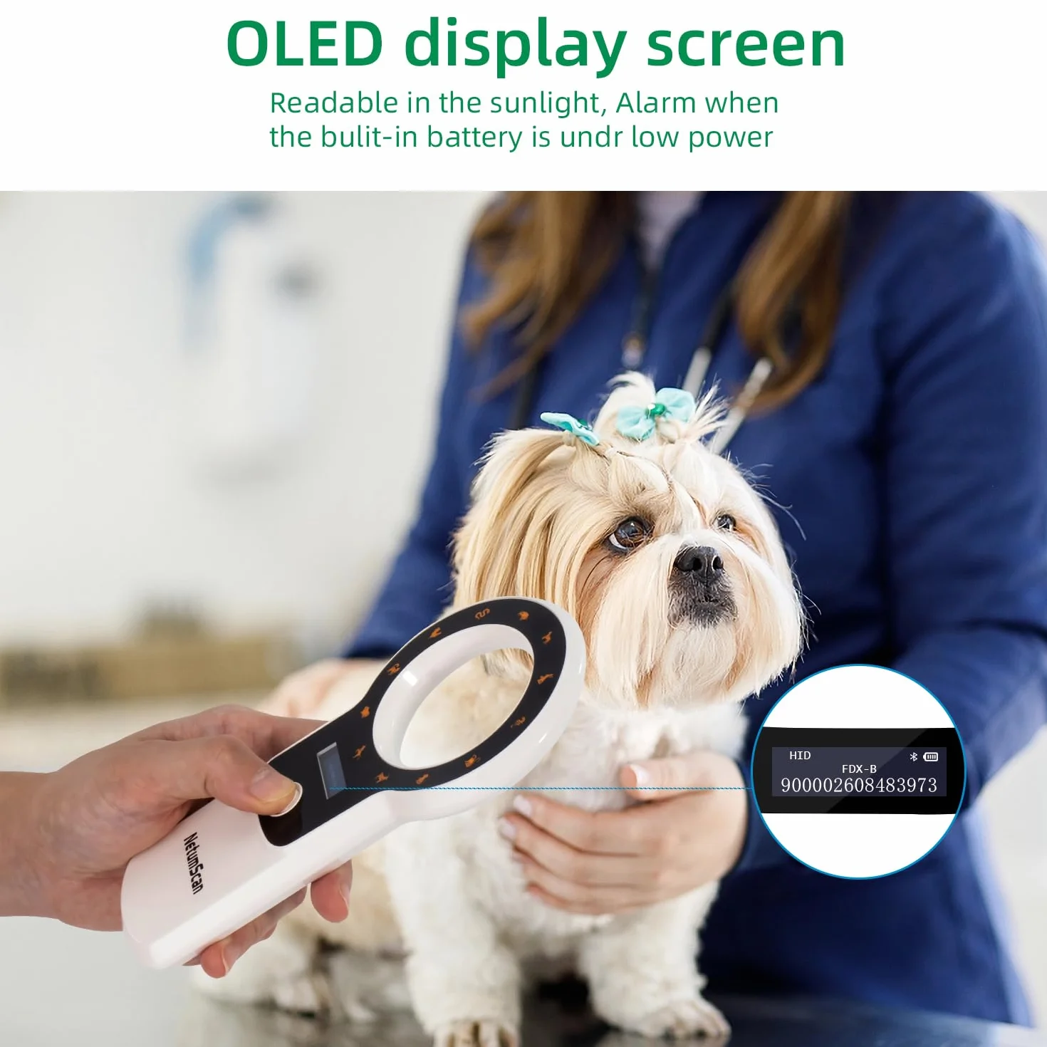 NetumScan Lettore di microchip per animali domestici aggiornato,256 dati memorizzati Scanner portatile ricaricabile per etichette identificative di animali domestici per FDX-B e ID64 RFID EMID DJ-260C