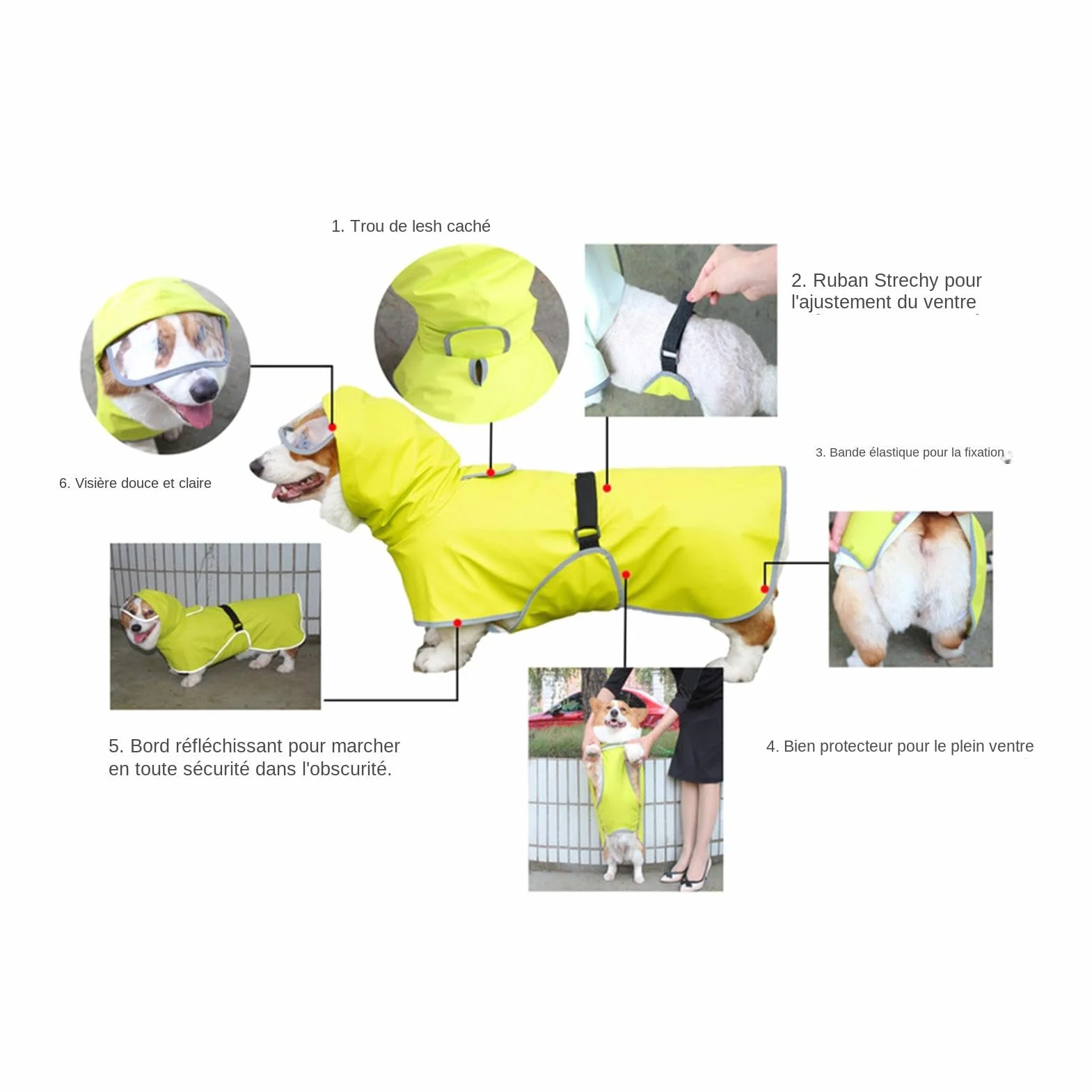Impermeabile per Animali Domestici Impermeabile per Animali Domestici Impermeabile per Cucciolo | Abbigliamento Riflettente per Animali Domestici con Fori di Corda, Impermeabile per Cucciolo
