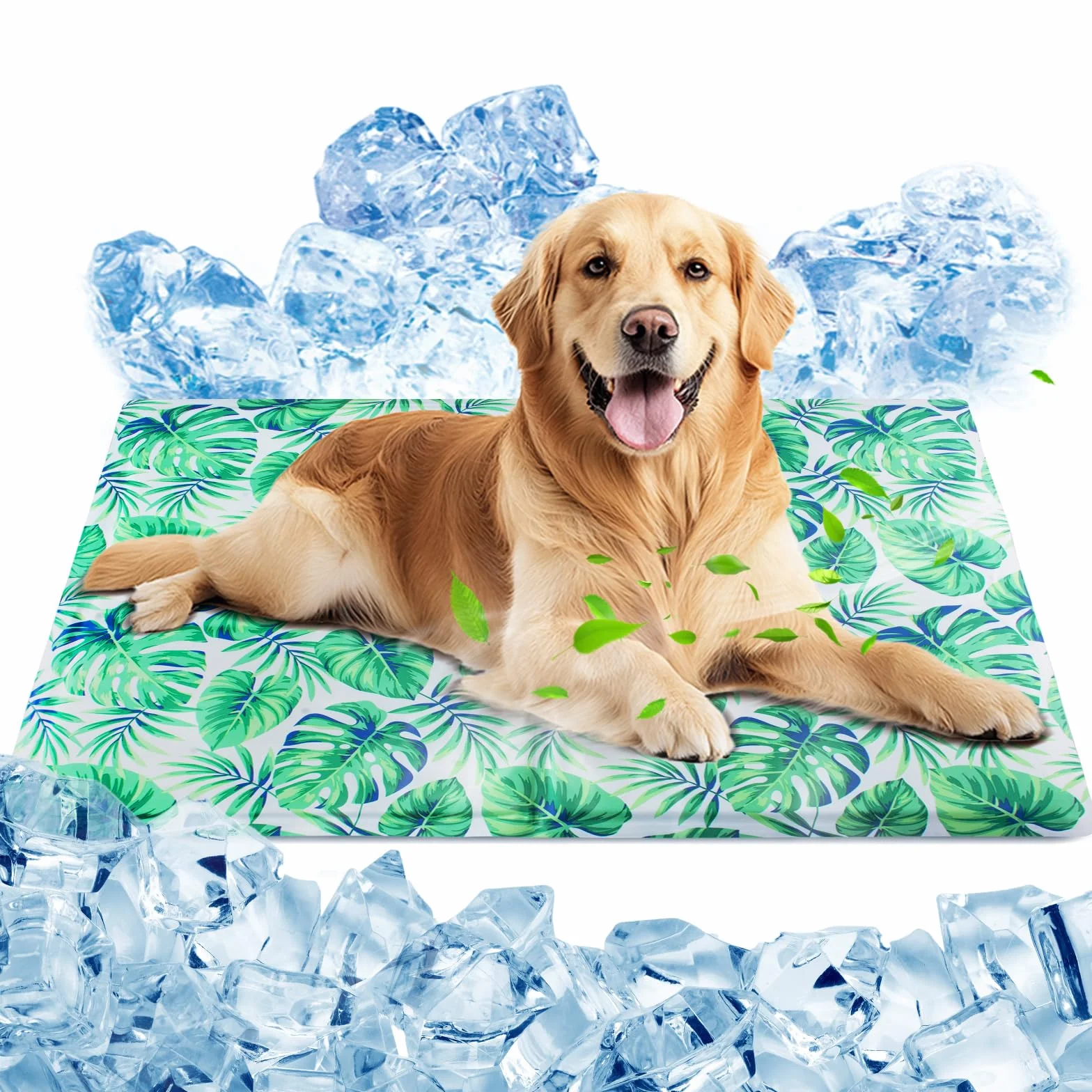 Ninonly Tappetino Rinfrescante per Cani Gatti 50X65 Tappetino Refrigerante per Animali Domestici Gel Non Tossico Impermeabile Antiscivolo Tappeto Refrigerante Cane per Cuccia Cani Gatti Foglie