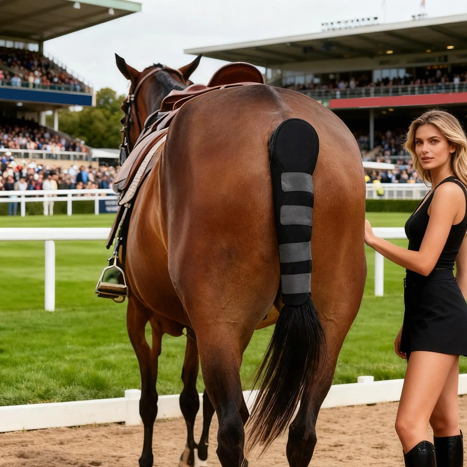 Fascia Per Coda Di Cavallo – Neoprene Poliestere 47,5x26,5cm | Paracoda Equino Di Protezione | Salvacoda Ammortizzante Ideale Per Toelettatura, Trasporto, Cura Della Stalla E Uso Equestre Quotidiano