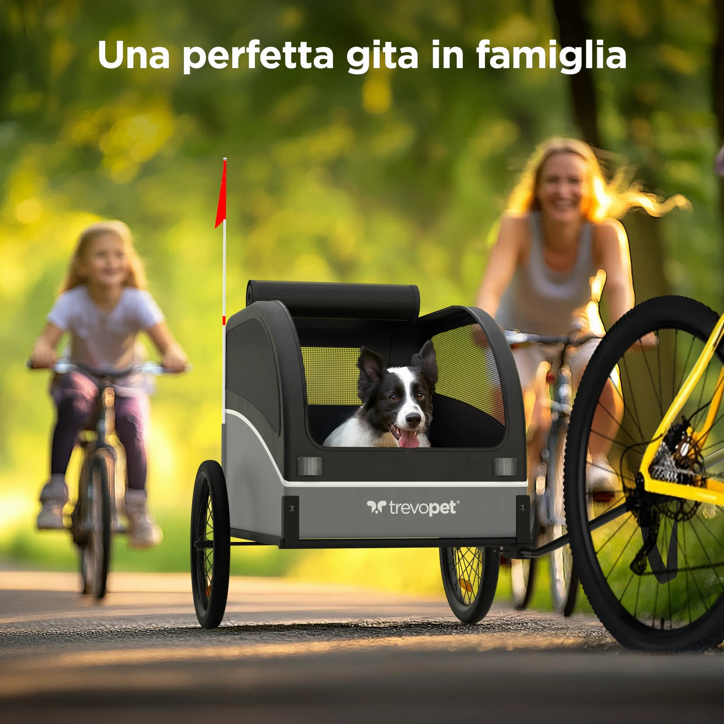 Rimorchio Bici Cani – Carrello per Cani Pieghevole fino a 40 kg – Carrello Bici per Cani con Gancio e Catarifrangenti – Carrello Cane – Rimorchio Cane – Compatibile con E-Bike