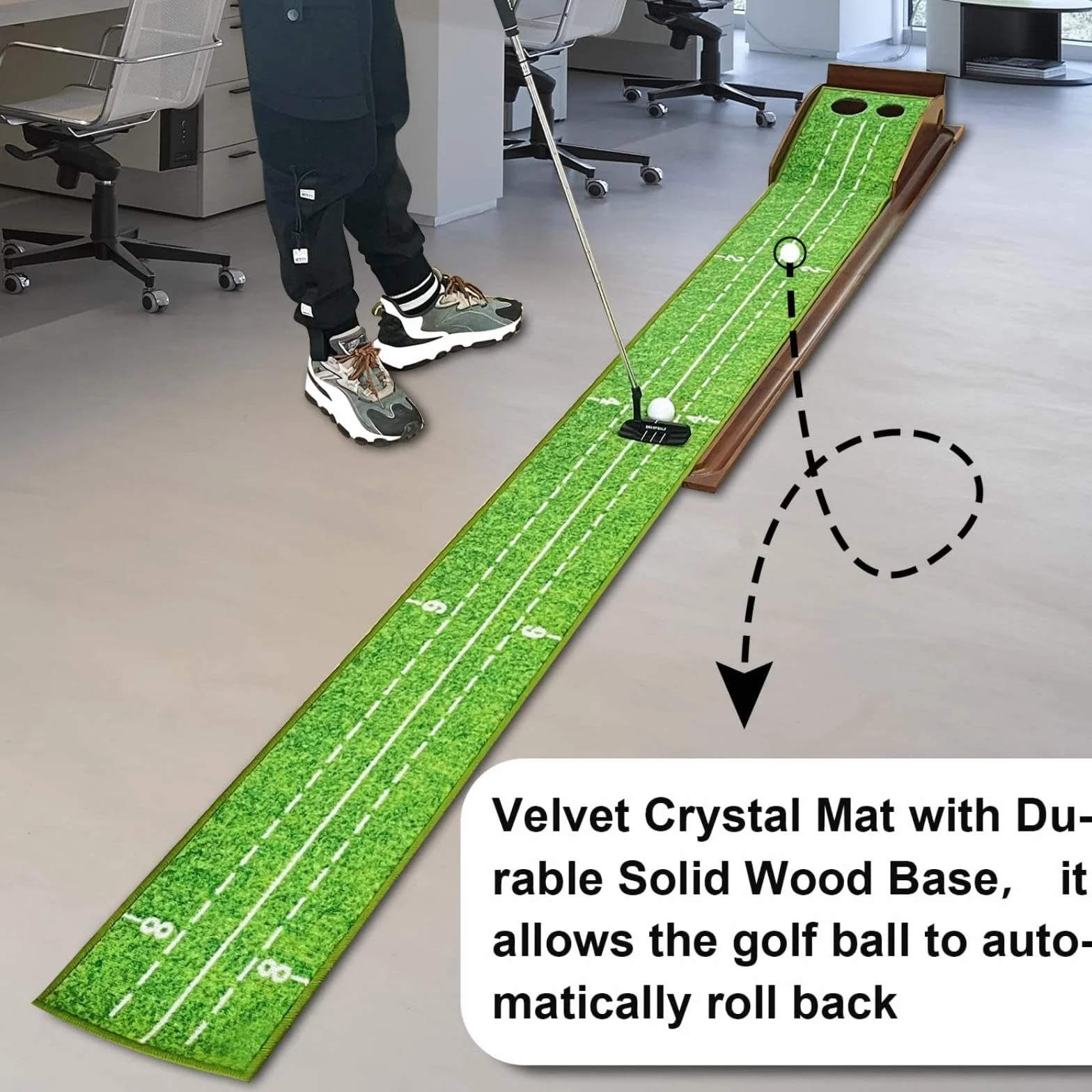 CRESTGOLF Golf Putting Trainer 2,9 x 0,45 m tappeto erboso con pista di ritorno ispessita e funzione automatica, esercizio interno ed esterno per principianti e dilettanti