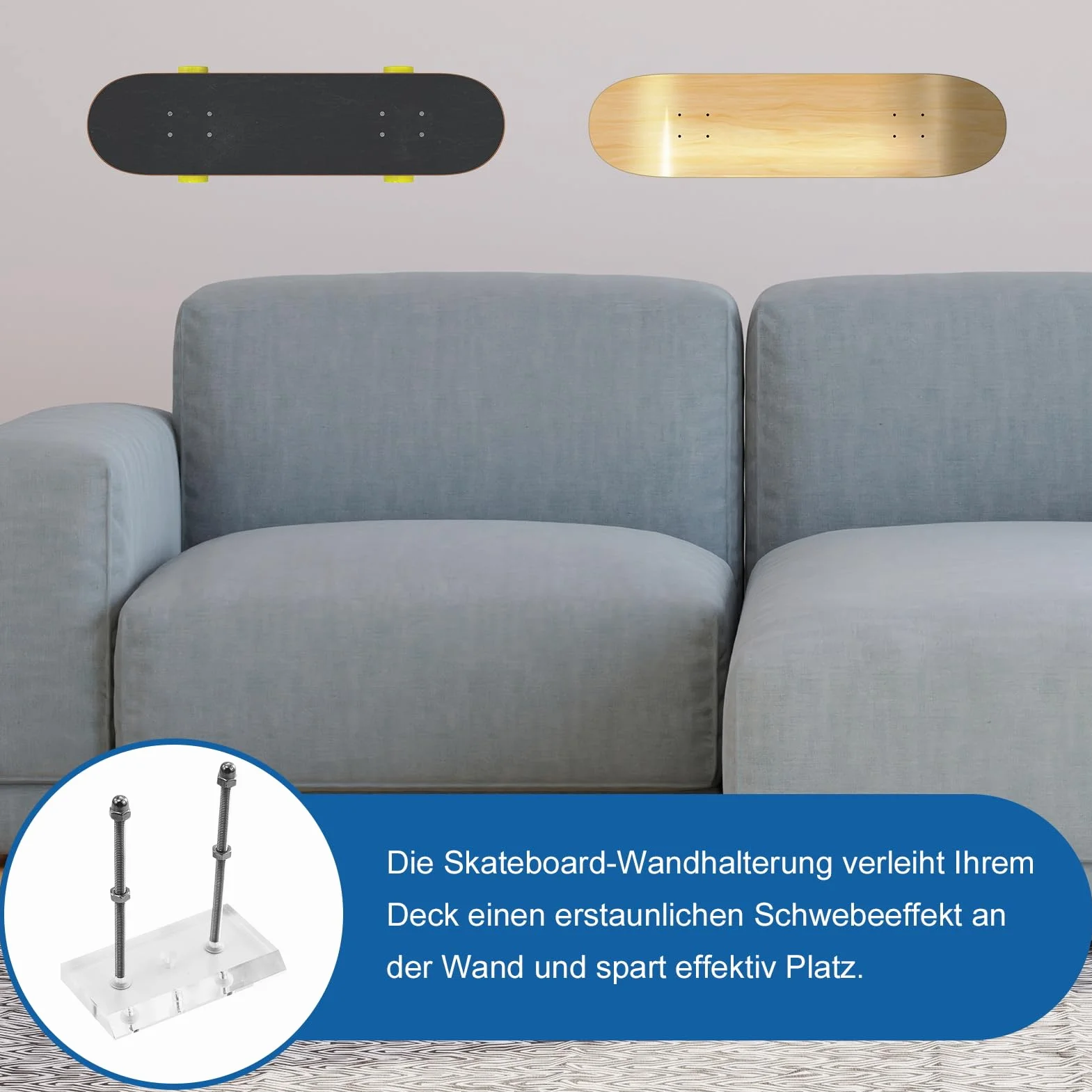 Supporti Parete Skateboard in Acrilico Trasparente, Espositore Professionale, Gancio Acrilico per Stoccaggio Display, 2 Pezzi