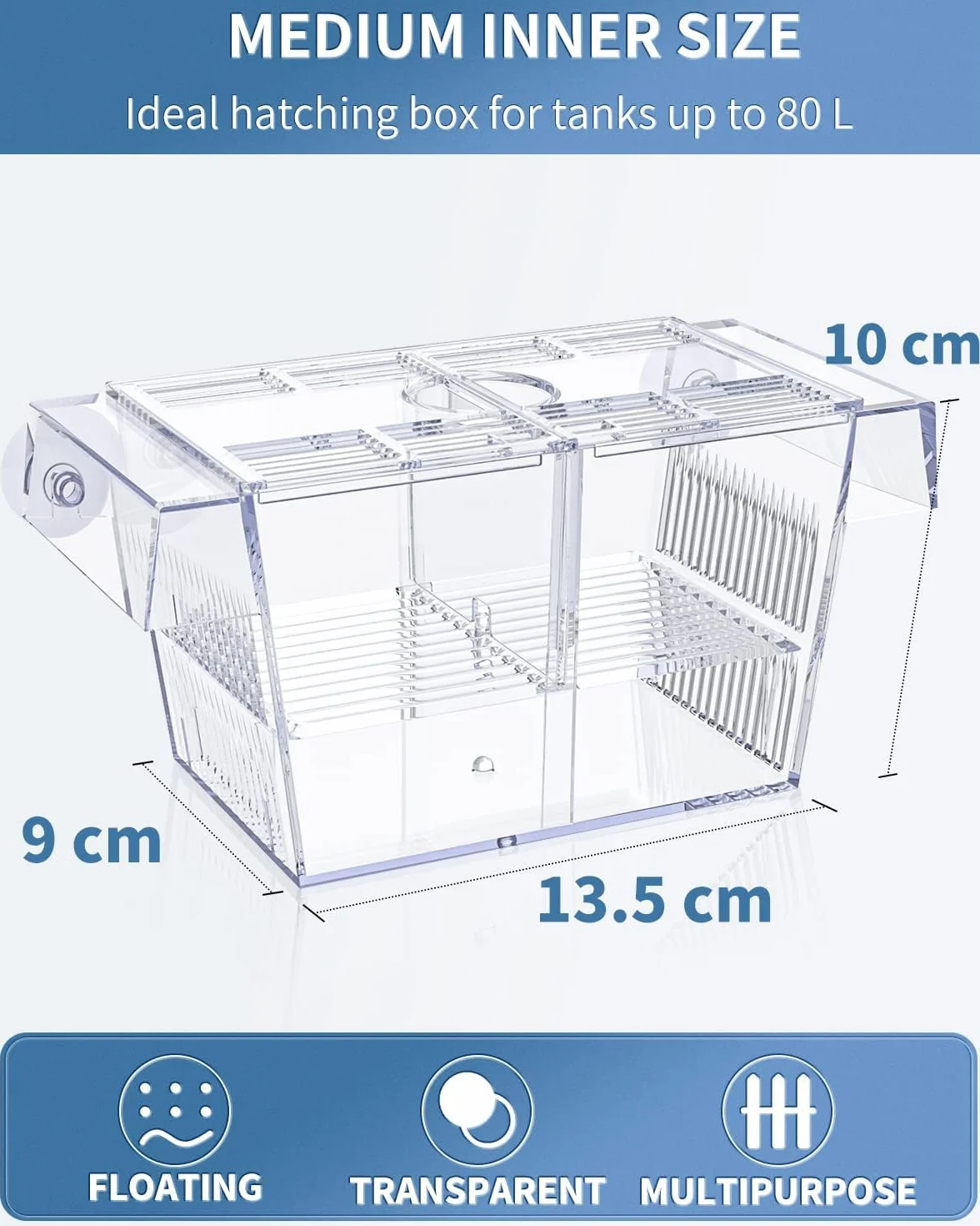 Pawfly Acquario Box per Allevamento Pesci Incubatrice Acrilica Serbatoio con Ventose Medio Box di Isolamento per Avannotti Gamberetti Betta e Guppy