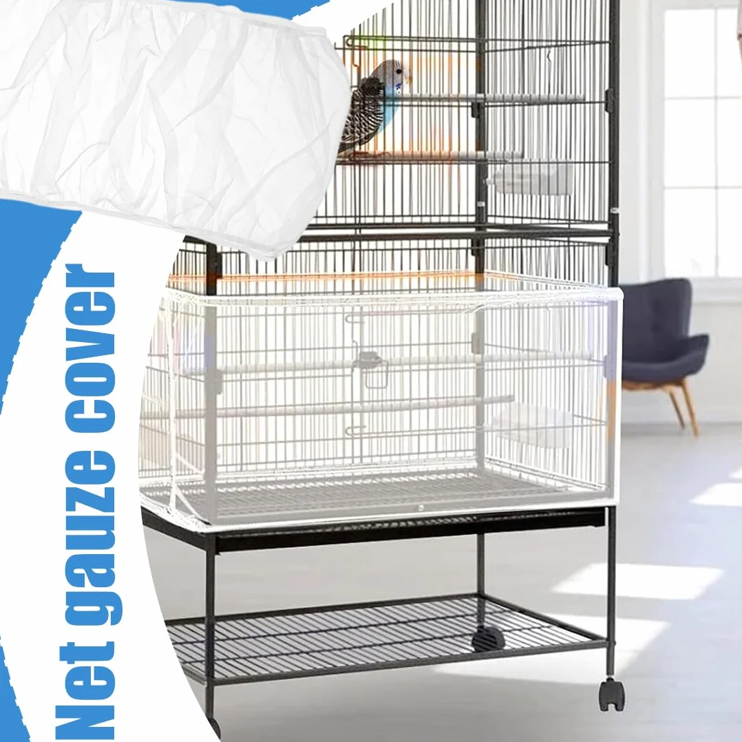 2 Pezzi Universale Copri Gabbia per Uccelli, Bird Cage Seed Catcher per Uccelli Pappagalli, Regolabile 170-200cm, Bianco