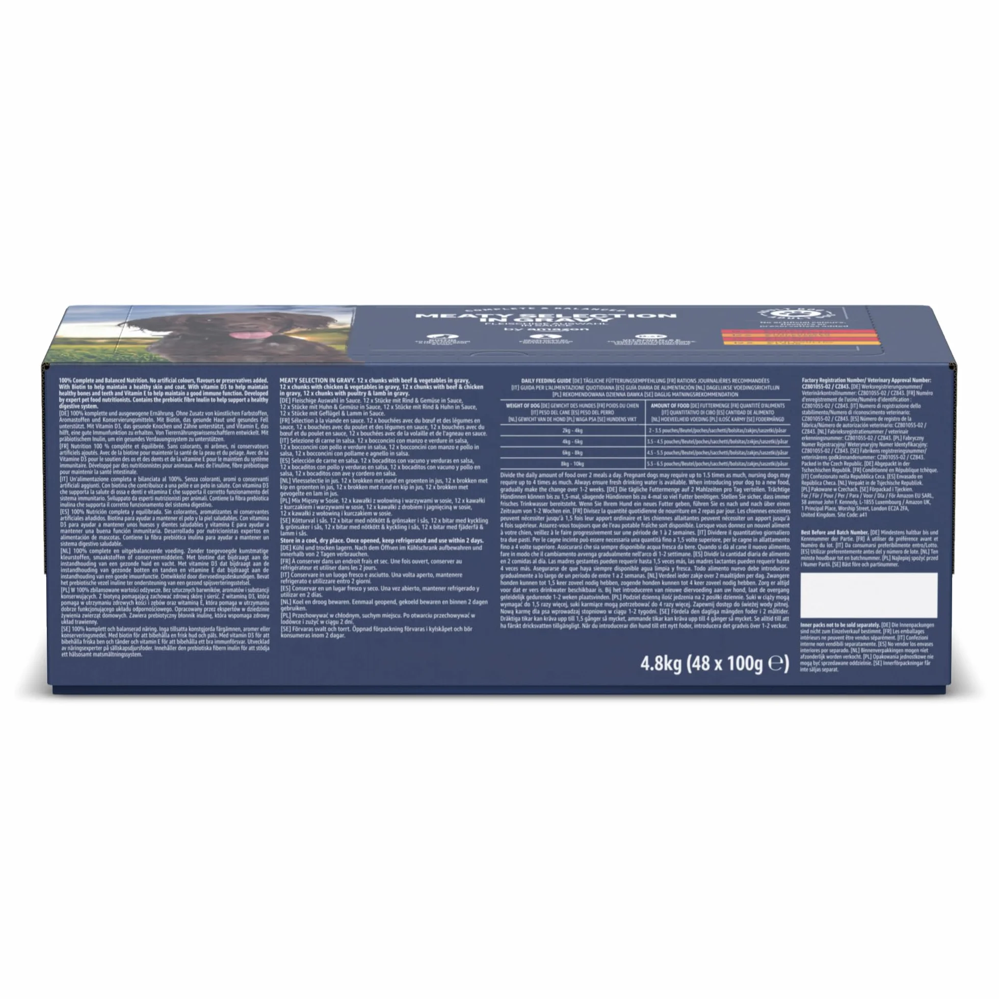 Alimento completo per cani adulti by Amazon, Selezione di carne in salsa, 4.8 kg, 48 confezioni da 100g