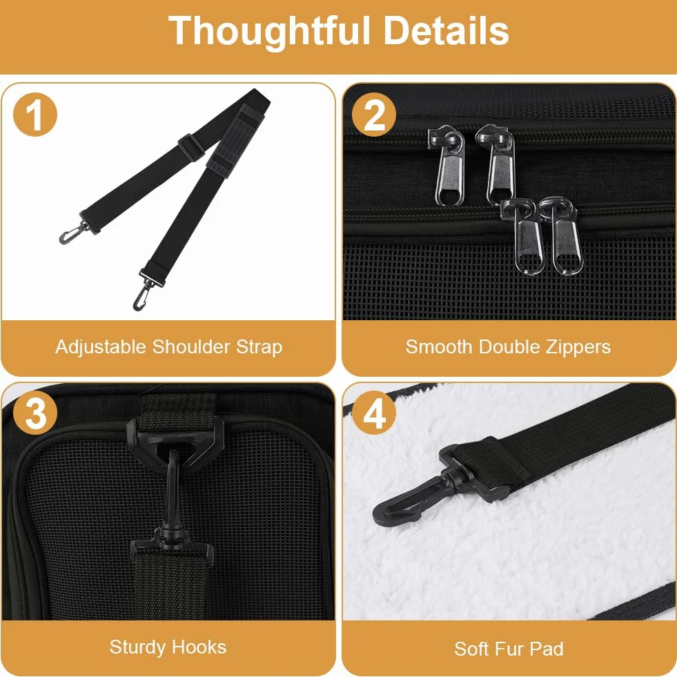 Borsa trasportino per cani pieghevole,40*25*25cm Trasportino per Cani Gatti Borsa da Trasporto Cane con Materasso,Traspirante,Tappetino Lavabile Rimovibile per gatti e animali fino a 4.54kg,Nero