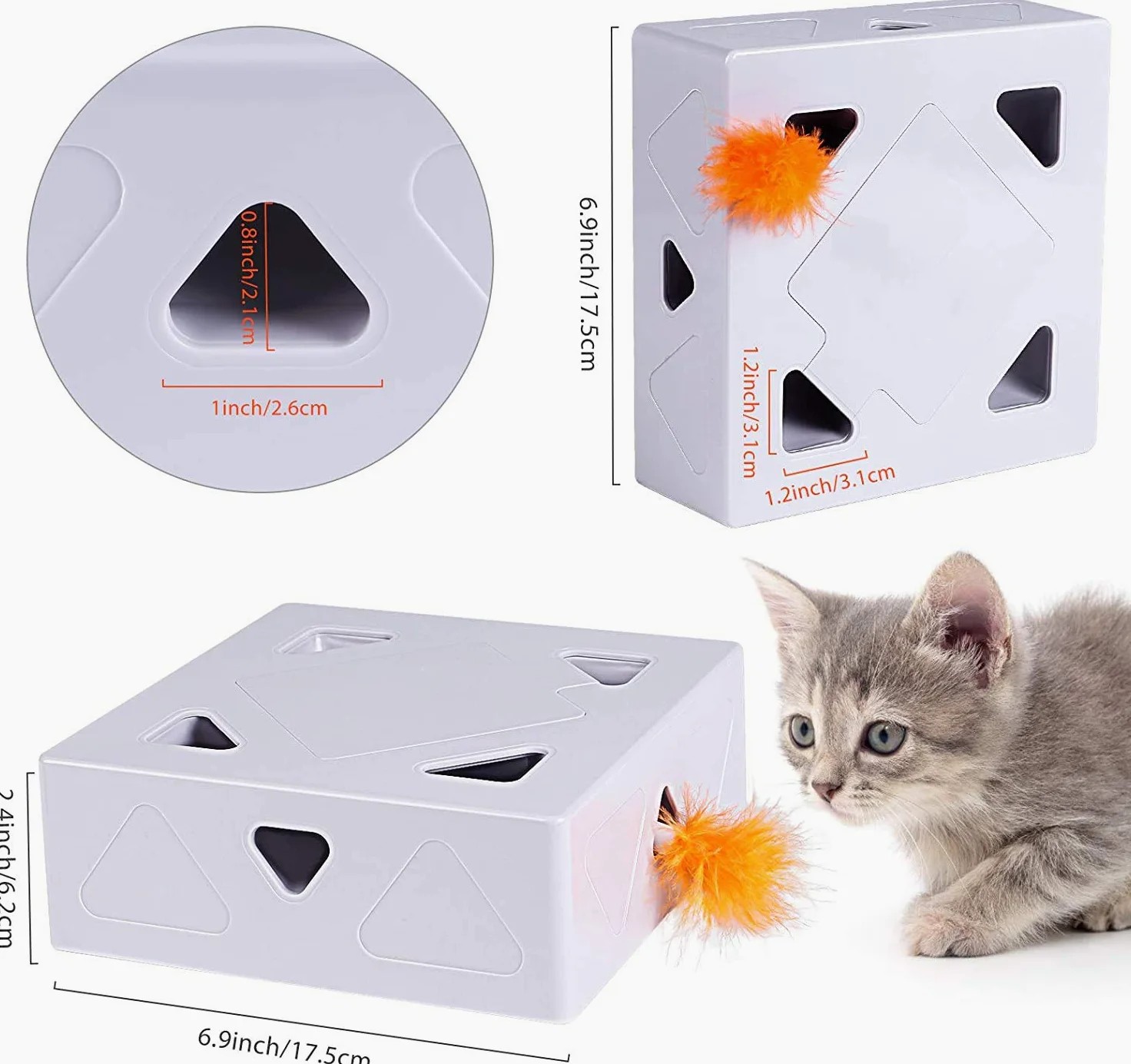 Ambush - Giocattolo interattivo per gatti, intelligente, elettronico, con piume rotanti, spegnimento automatico, divertente scatola magica per gatti, intrattenimento al chiuso, gioco di cattura