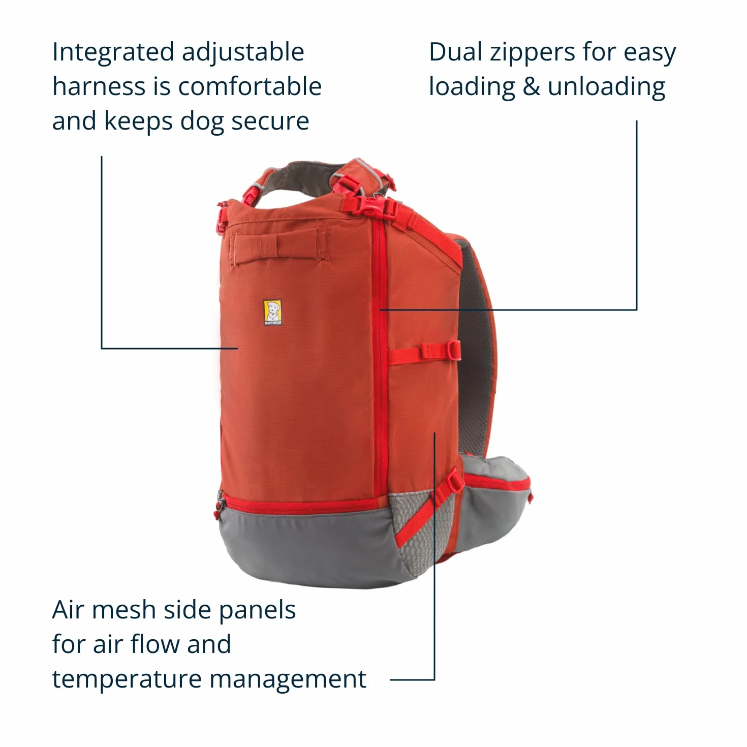 Ruffwear, Hitch Hiker - Zaino per cani, a mani libere, con rete traspirante, imbottitura in schiuma EVA, poliestere resistente, design leggero per cani di piccola taglia, argilla rossa, piccola