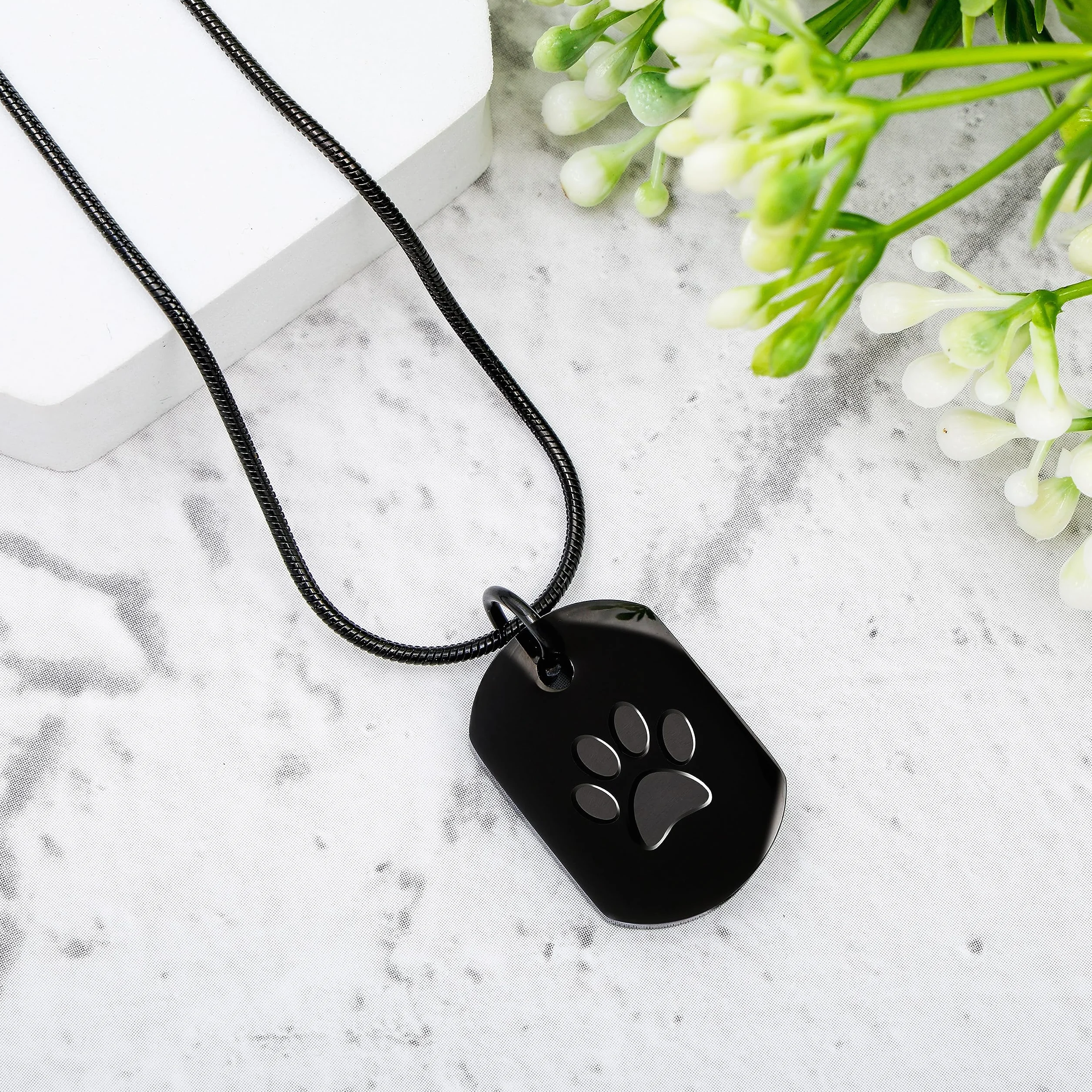 BELLE VOUS Collana con Urna per Ceneri Cane Gatto - Ciondolo Commemorativo con Zampa Animale - Porta Ceneri Funerarie Animali Domestici - in Acciaio Inox Nero - Pensiero Uomo Donna