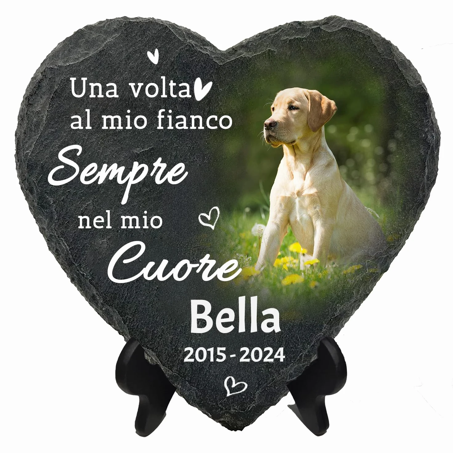 Pietra commemorativa Personalizzata per Animali Domestici, Targa a Forma di Cuore con Foto, Regali per la Perdita di Un Cane/Gatto - Nome, Data