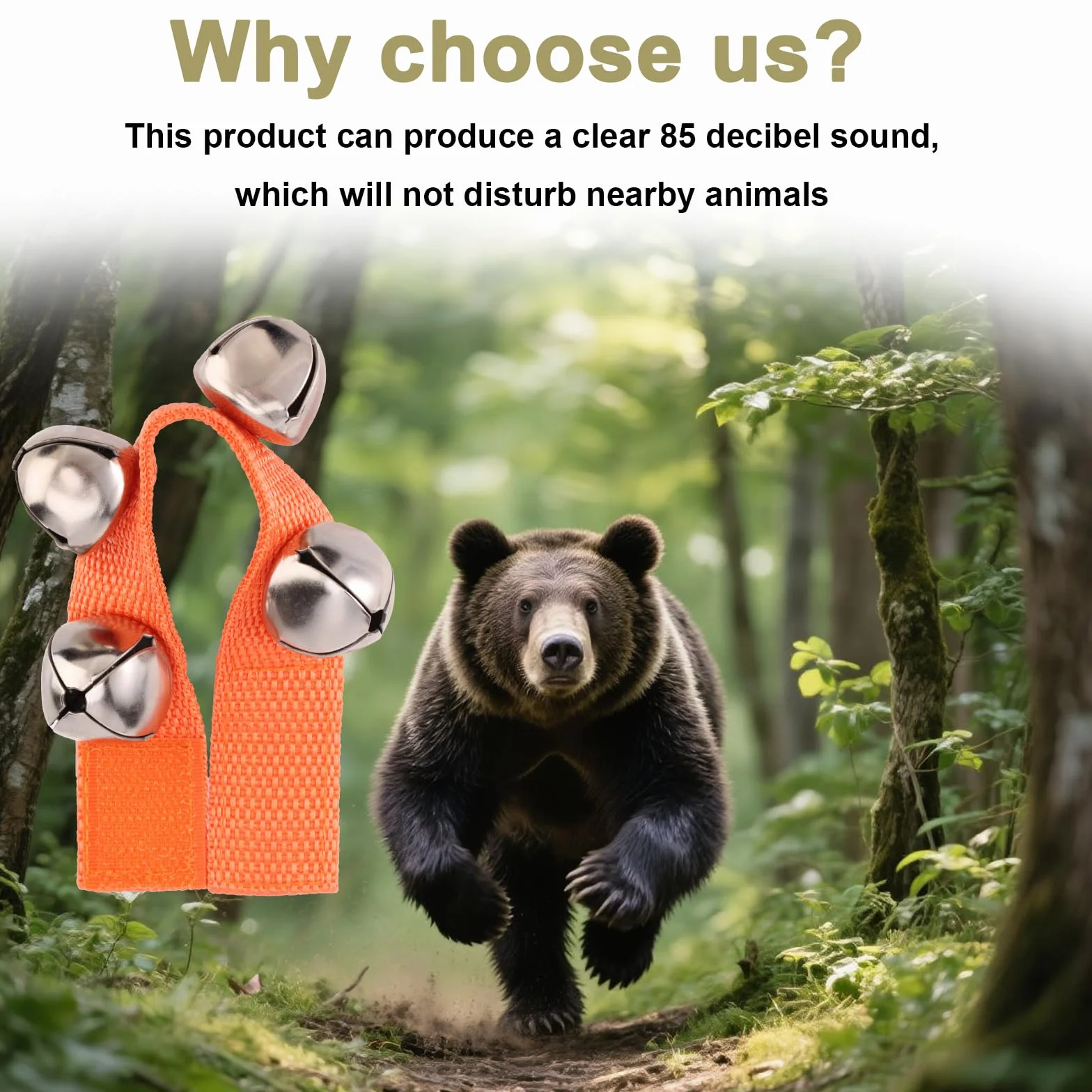 Lyreh Campanello Orso, Campanello Anti Orso Portatile e Rumoroso per Escursionisti Prodotto di Sicurezza con Chiusura a Strappo Cinturino per Cani Ciclismo Pesca Campeggio Arrampicata(Arancione)