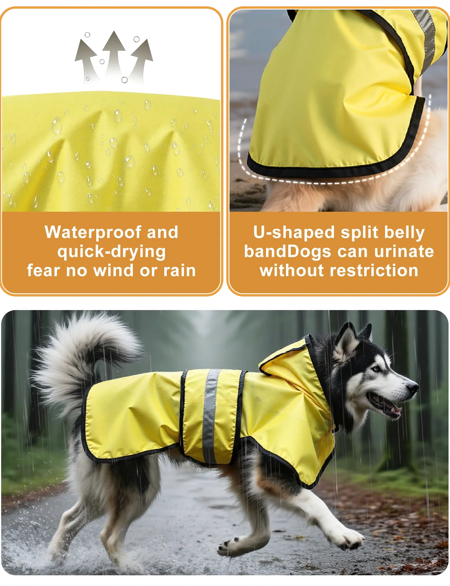 Poncho impermeabile per cani, giallo, XL