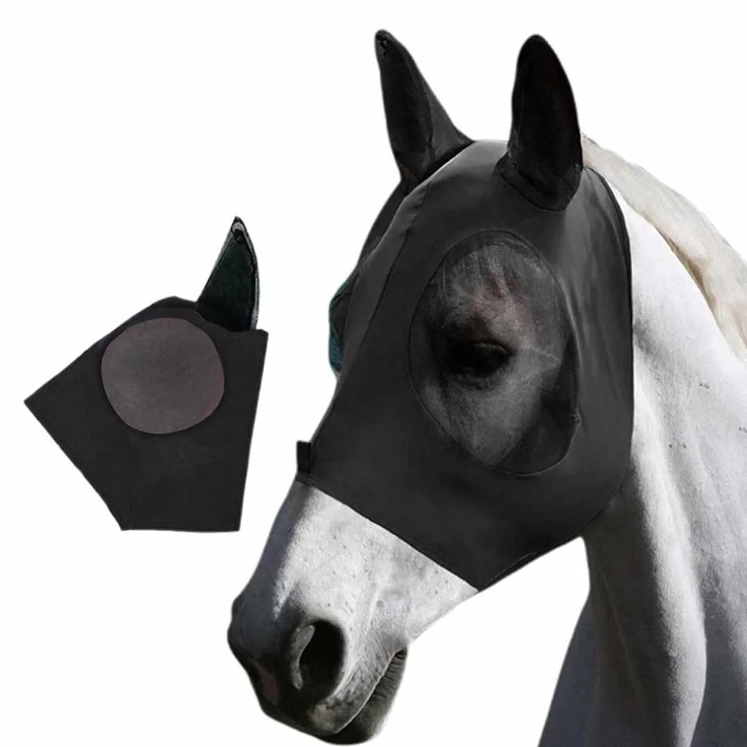 Maschere protettive per cavalli Maschera antimosche per cavalli Protezione UV Protezione antizanzare con protezione per le orecchie (nero)