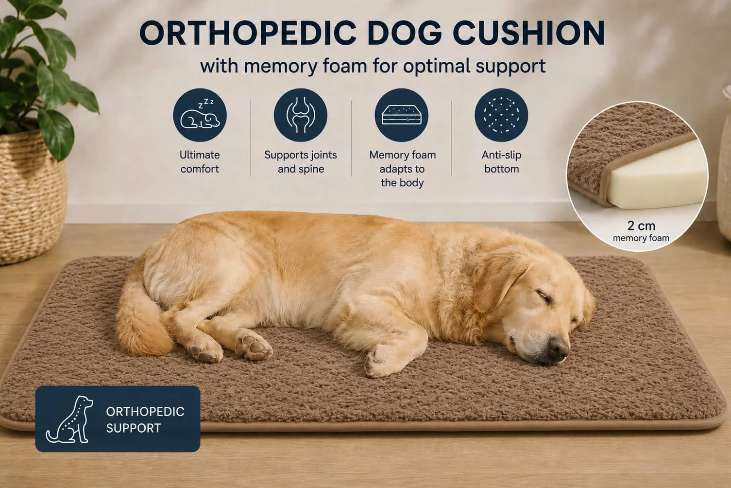 cuccia cane - cuscino ortopedico per cane e gatto in memory foam - cuscino rettangolare Webbi beige - adatto per gabbie e trasportini - 55,5 x 38,5 cm - Flamingo