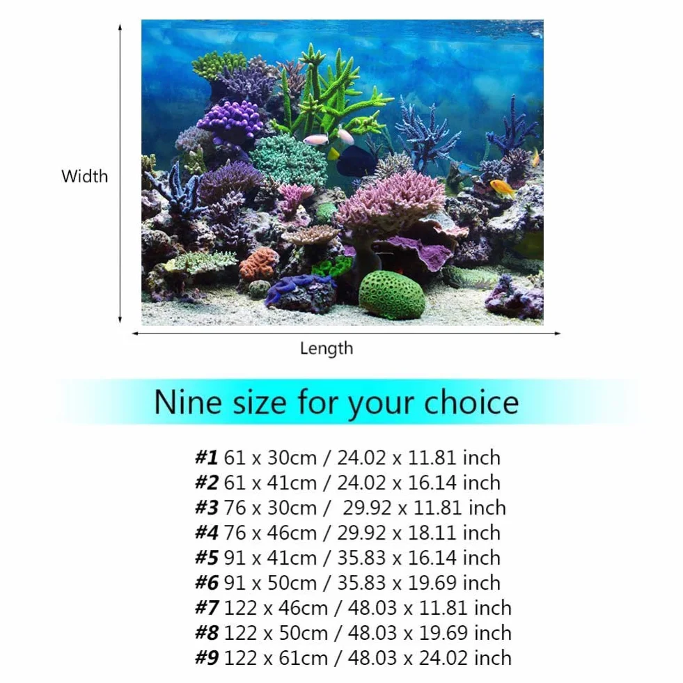 Fdit Acquario Sfondo Poster Fish Tank Sfondo PVC Adesivo Underwater Reef Decor Carta Adesiva Stickers Decalcomanie(76 * 30cm)