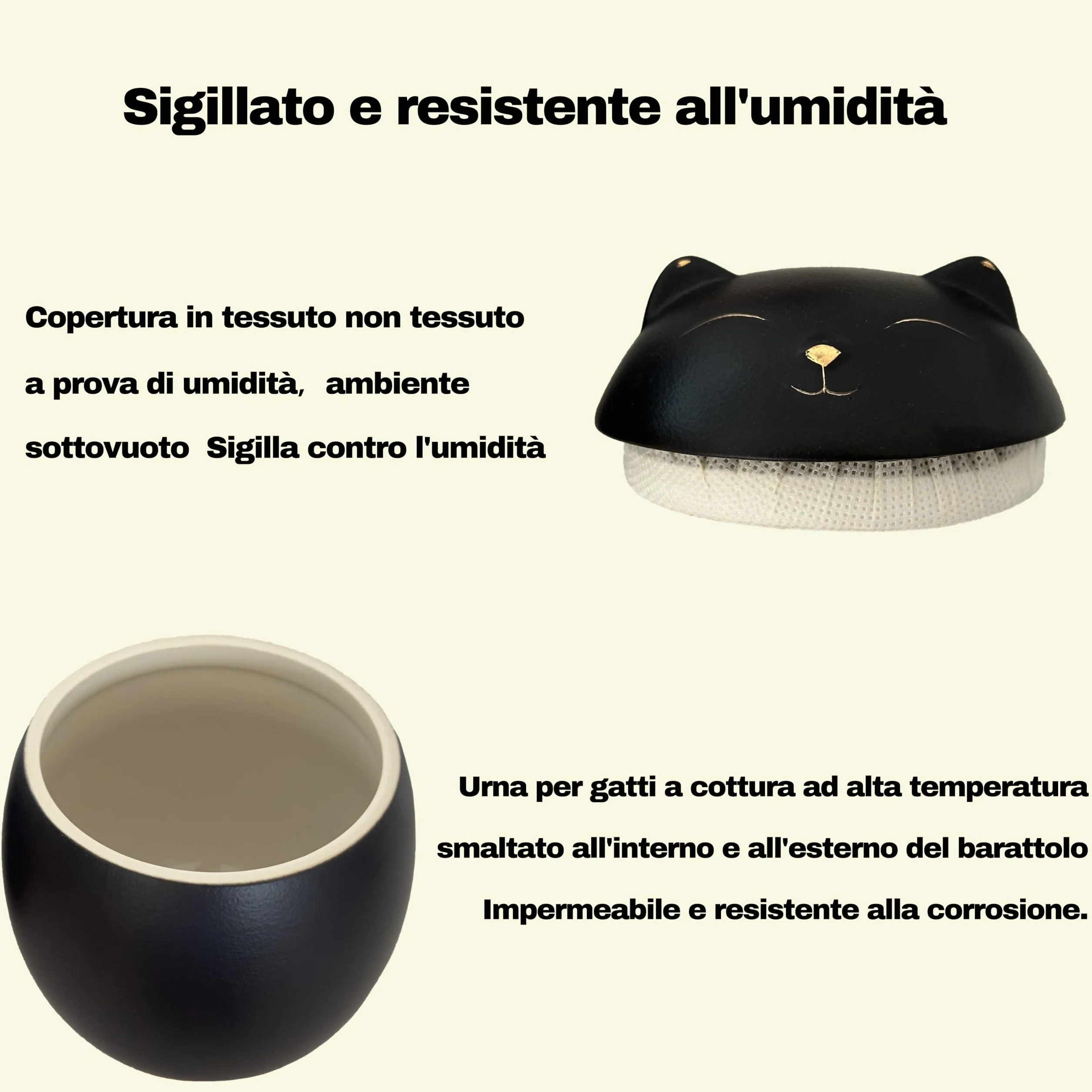 Urna per gatti in ceramica fatta a mano per ceneri di piccoli animali (bianco)