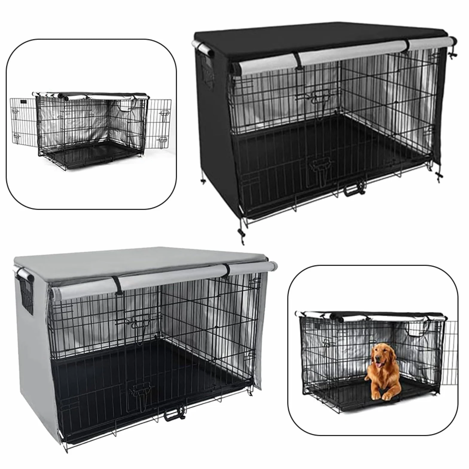 Copertura per gabbia per cani in tessuto Oxford 210D nero/grigio per esterni 124,5 x 79 cm